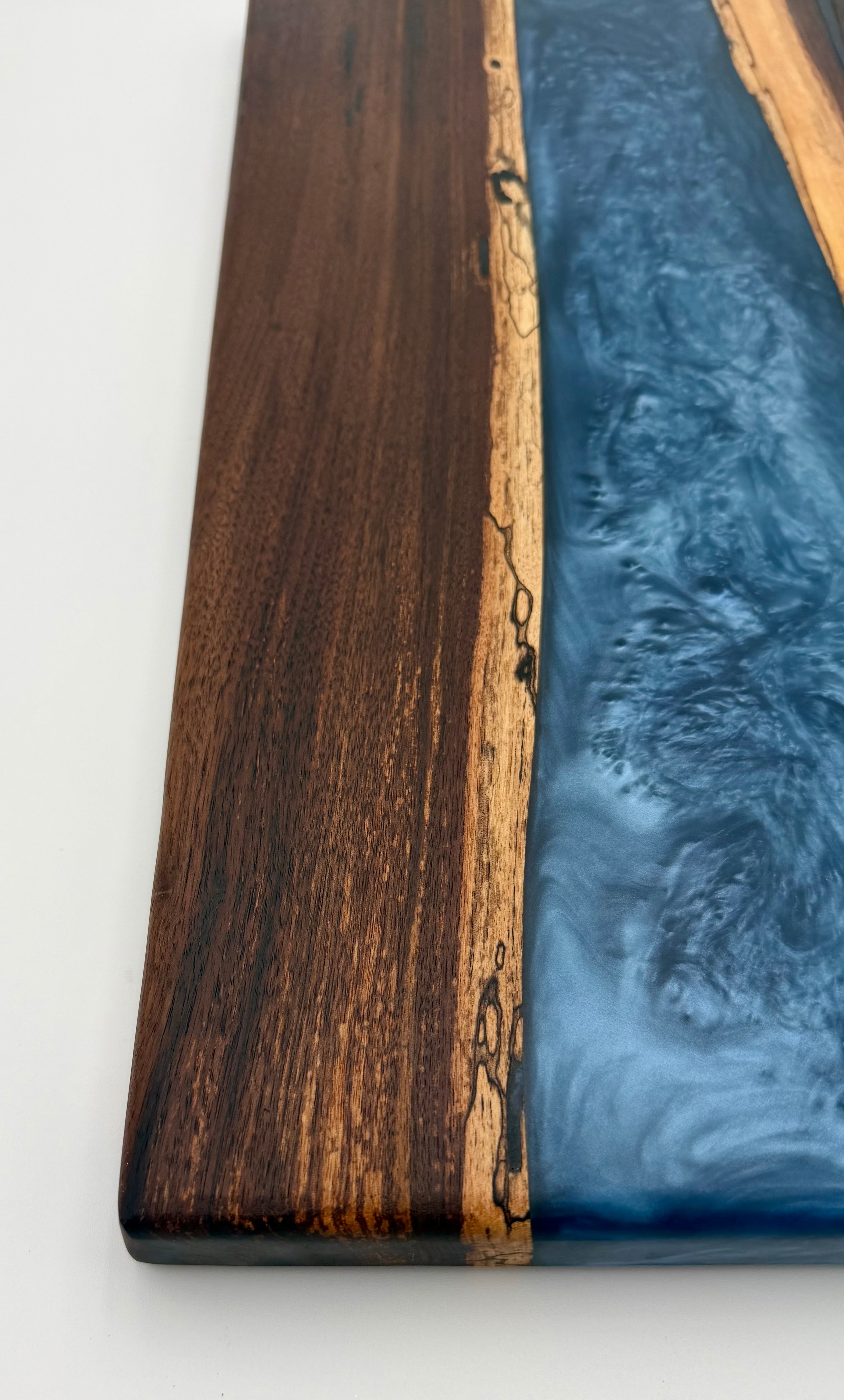 Handcrafted Black Walnut & Sapphire Blue Epoxy Resin River Charcuterie Board