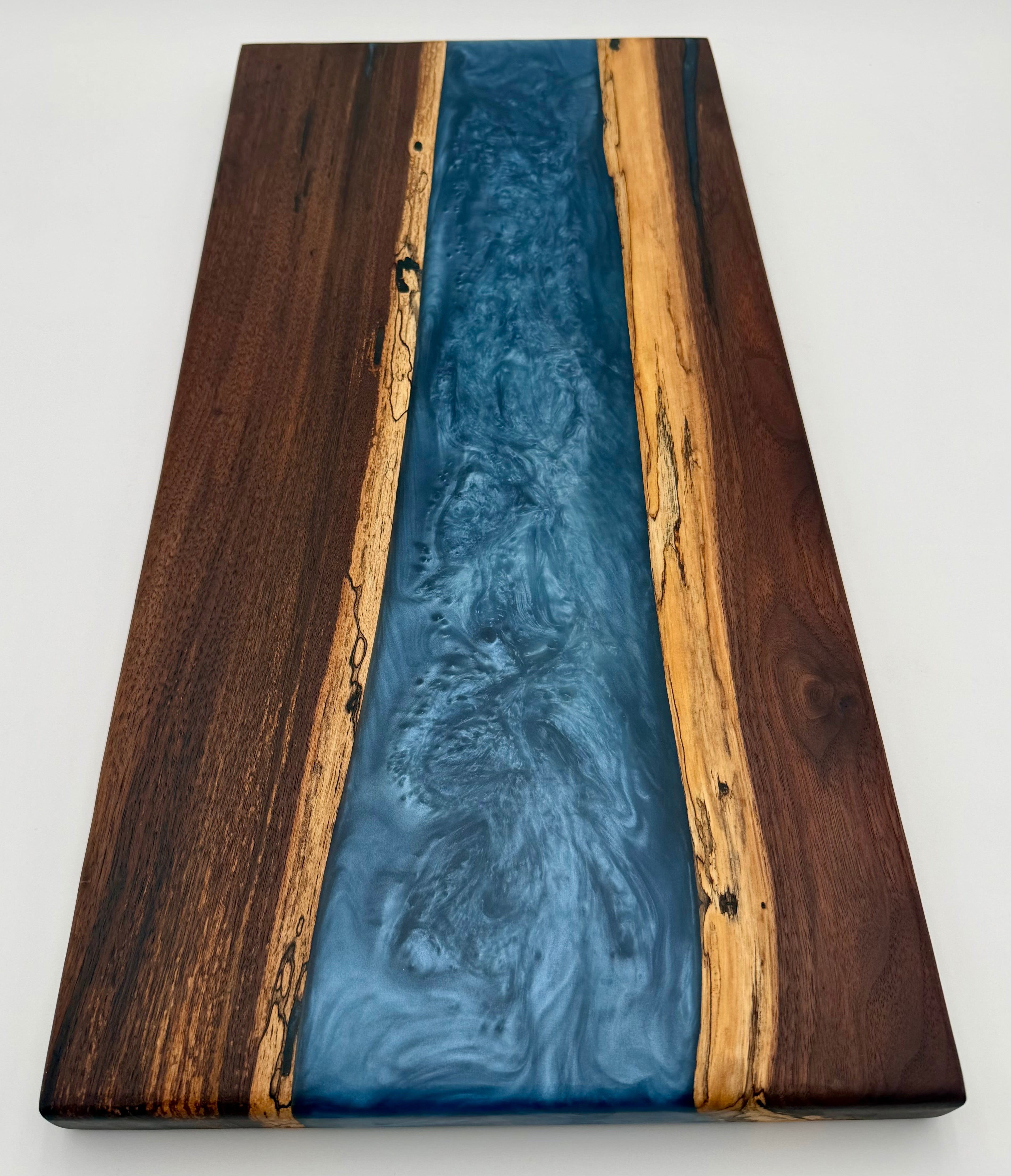 Handcrafted Black Walnut & Sapphire Blue Epoxy Resin River Charcuterie Board