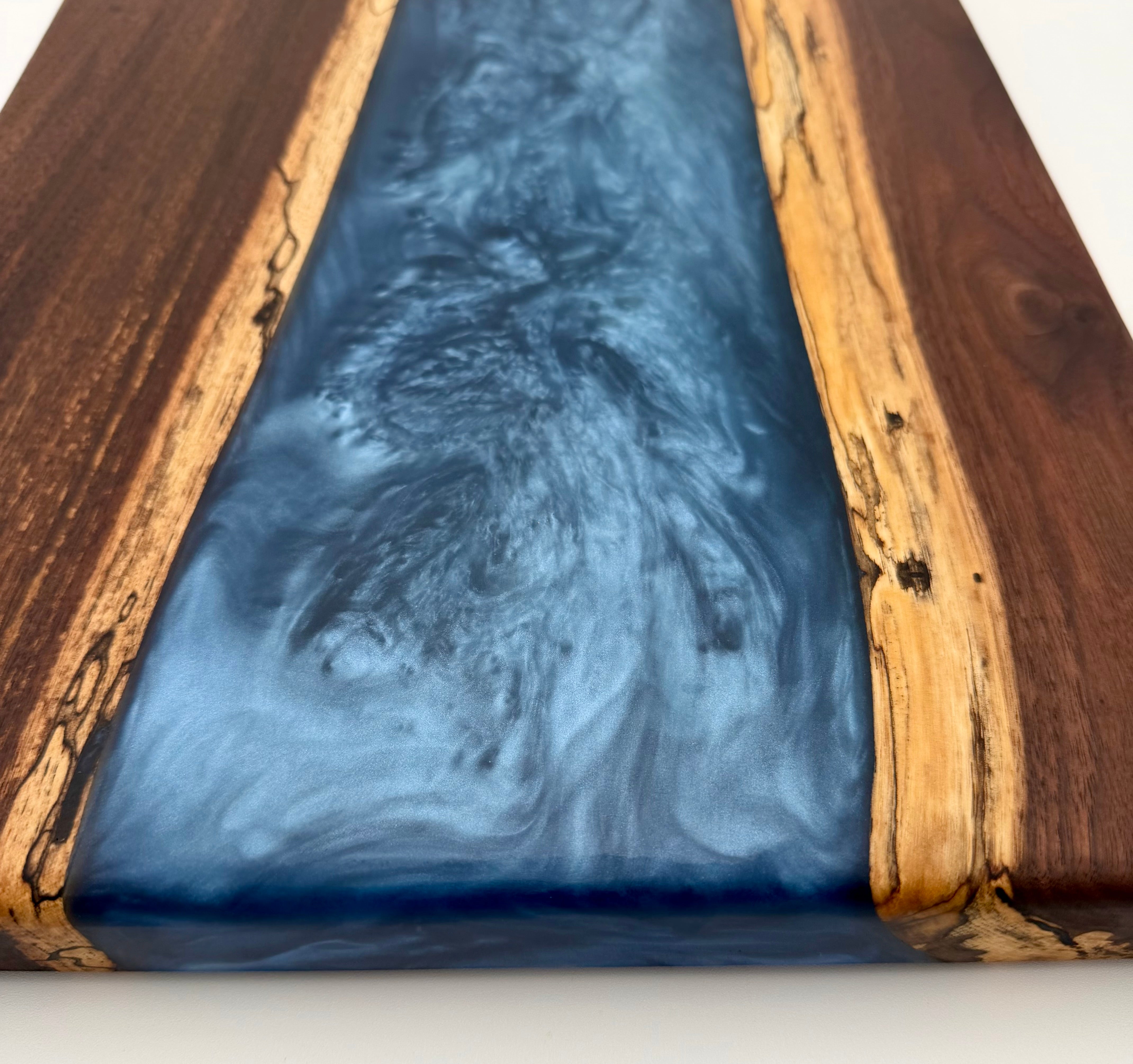 Handcrafted Black Walnut & Sapphire Blue Epoxy Resin River Charcuterie Board