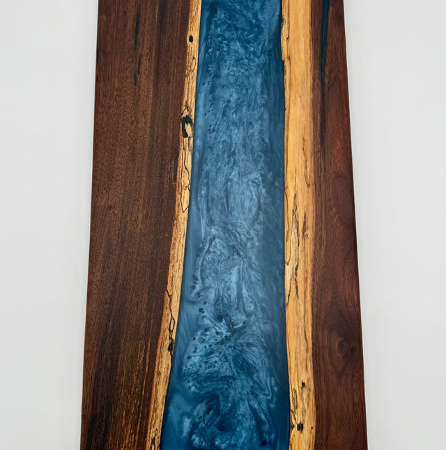 Handcrafted Black Walnut & Sapphire Blue Epoxy Resin River Charcuterie Board