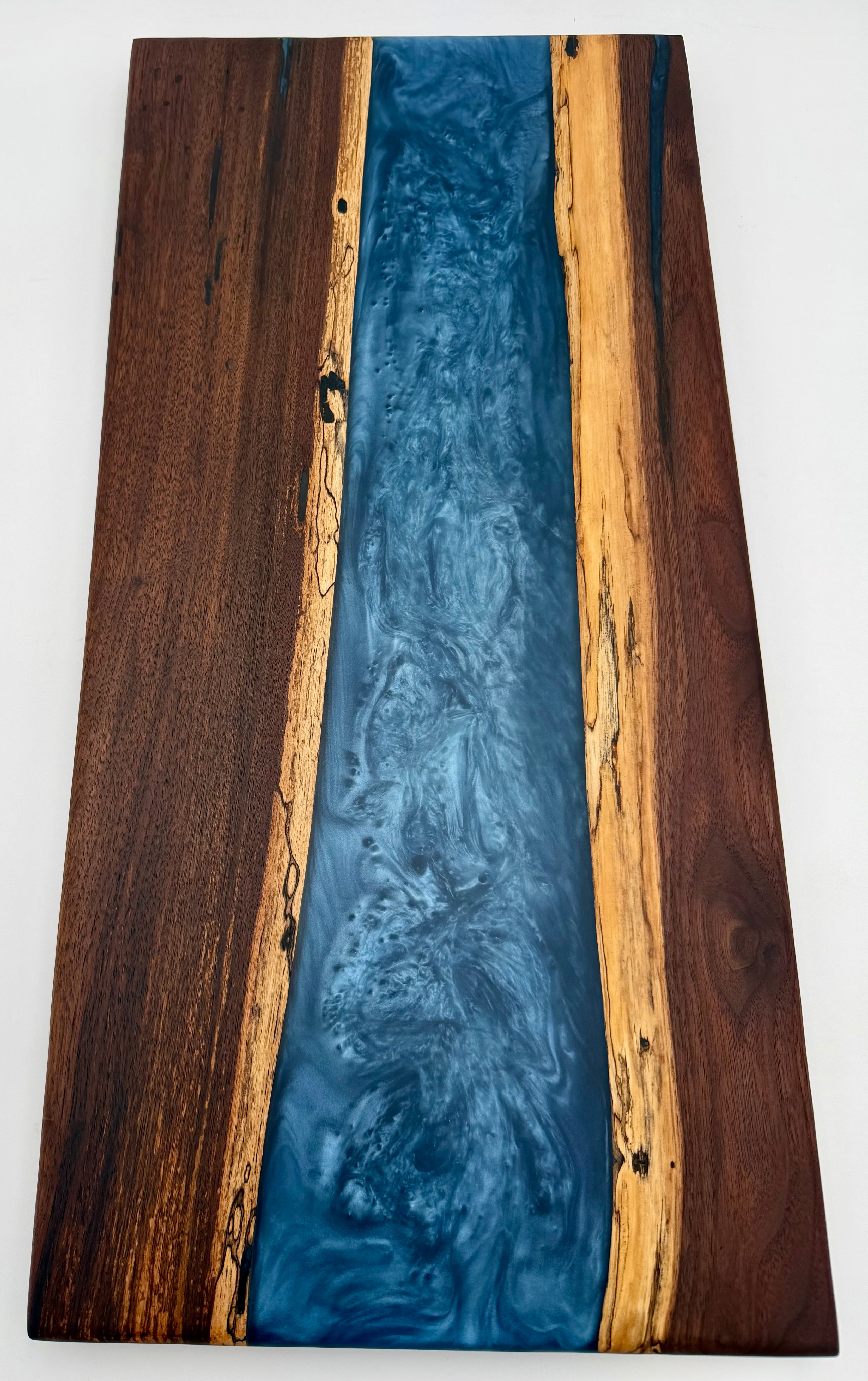 Handcrafted Black Walnut & Sapphire Blue Epoxy Resin River Charcuterie Board
