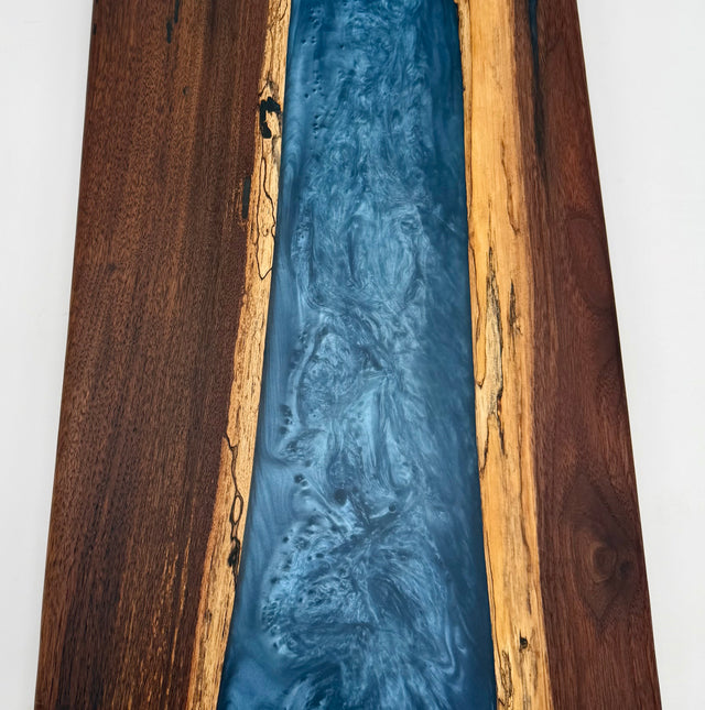 Handcrafted Black Walnut & Sapphire Blue Epoxy Resin River Charcuterie Board