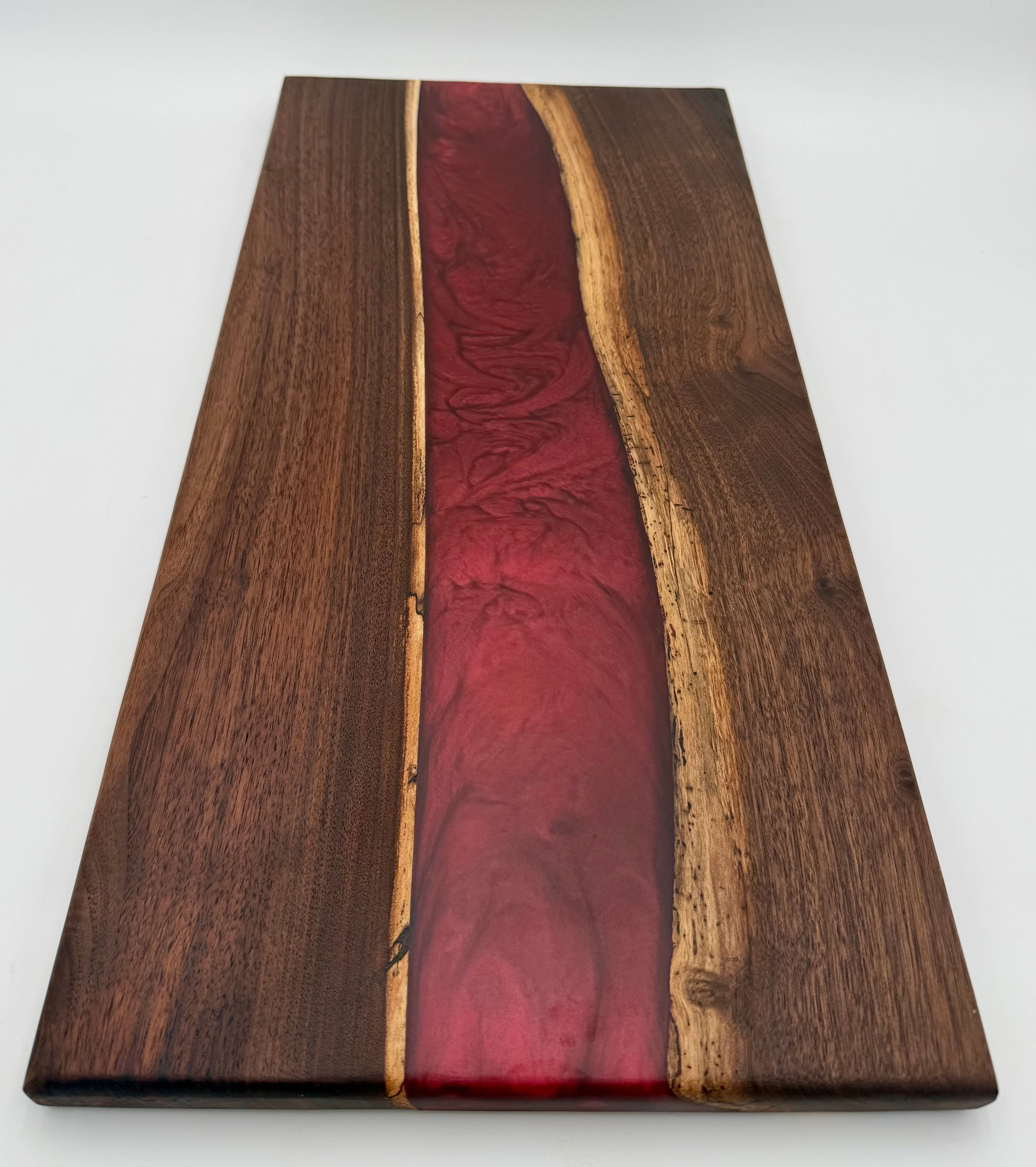 Handcrafted Black Walnut & Crimson Ruby Epoxy Resin River Charcuterie Board