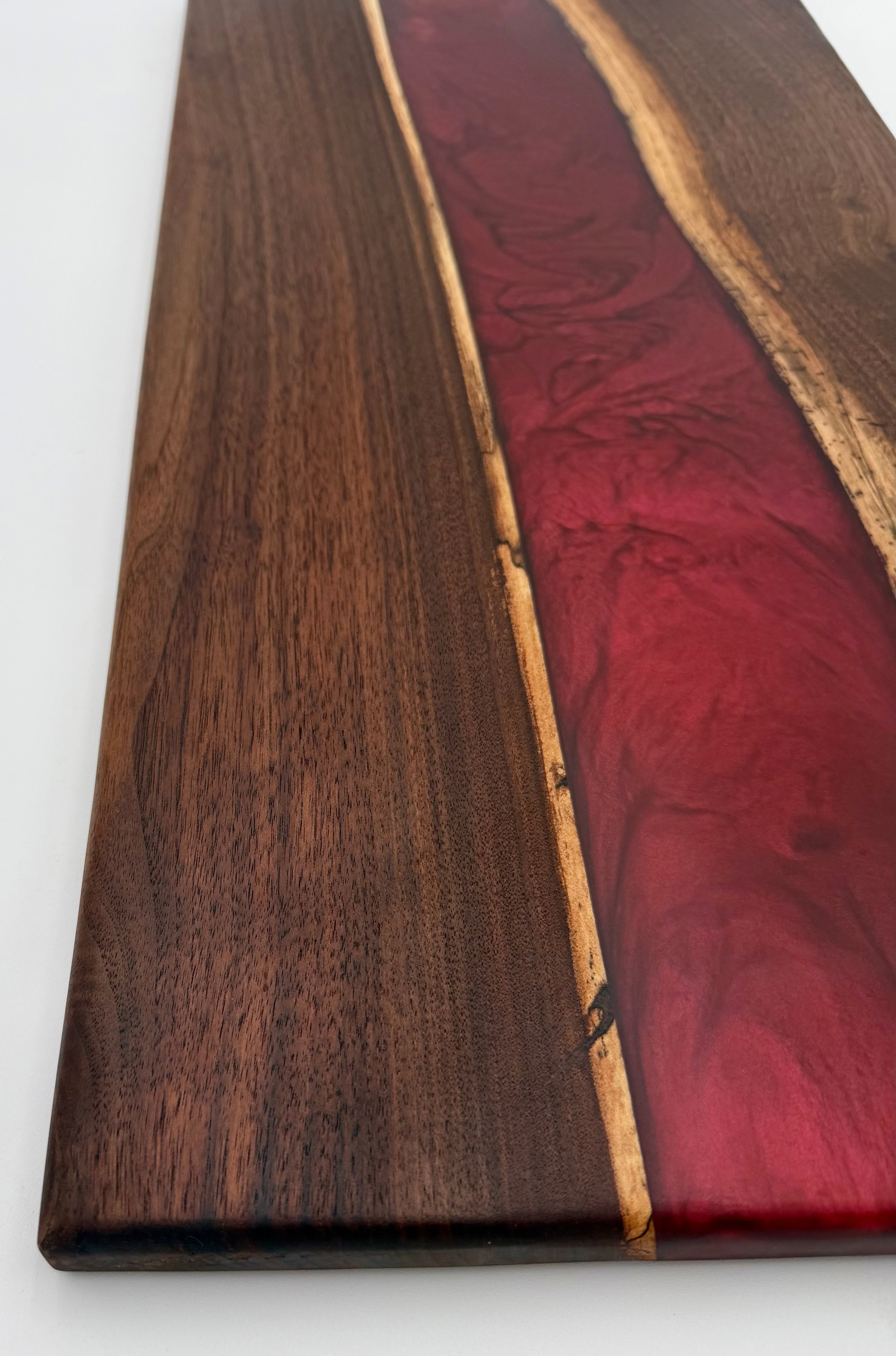 Handcrafted Black Walnut & Crimson Ruby Epoxy Resin River Charcuterie Board