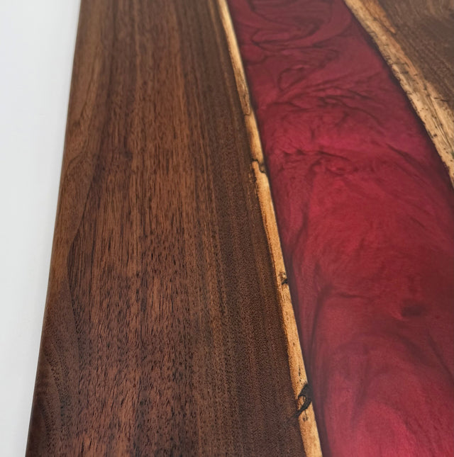 Handcrafted Black Walnut & Crimson Ruby Epoxy Resin River Charcuterie Board