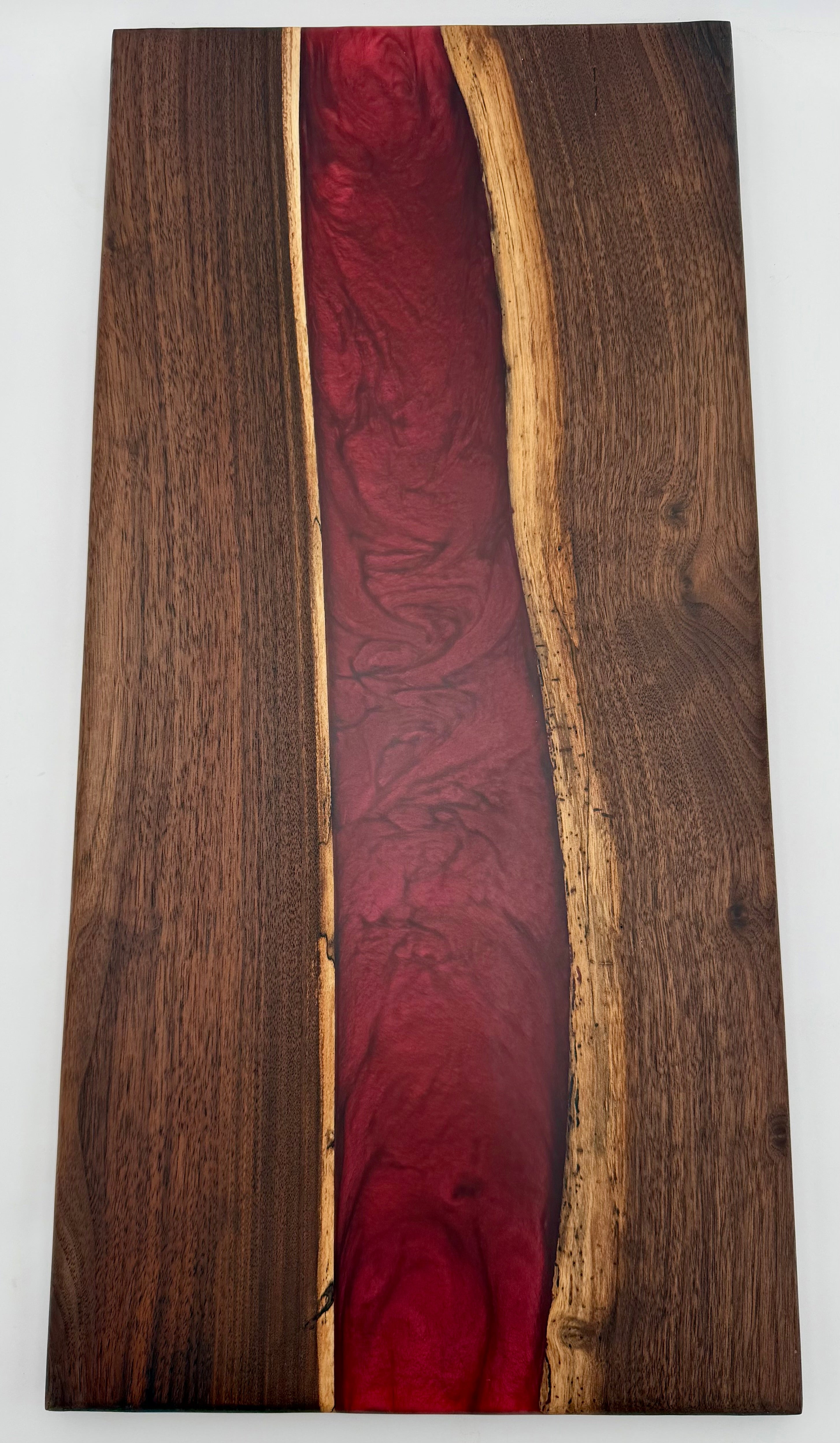Handcrafted Black Walnut & Crimson Ruby Epoxy Resin River Charcuterie Board