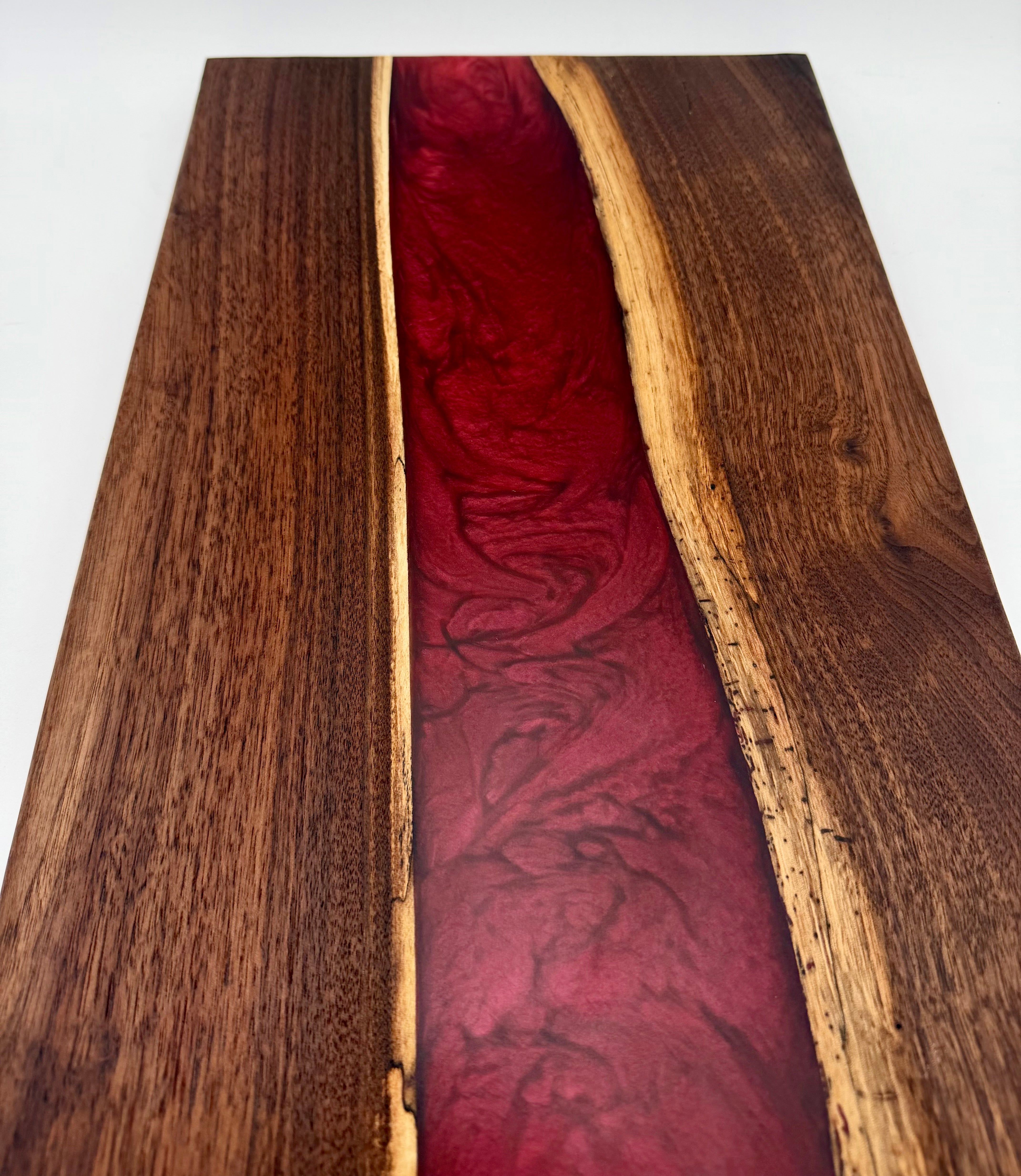 Handcrafted Black Walnut & Crimson Ruby Epoxy Resin River Charcuterie Board