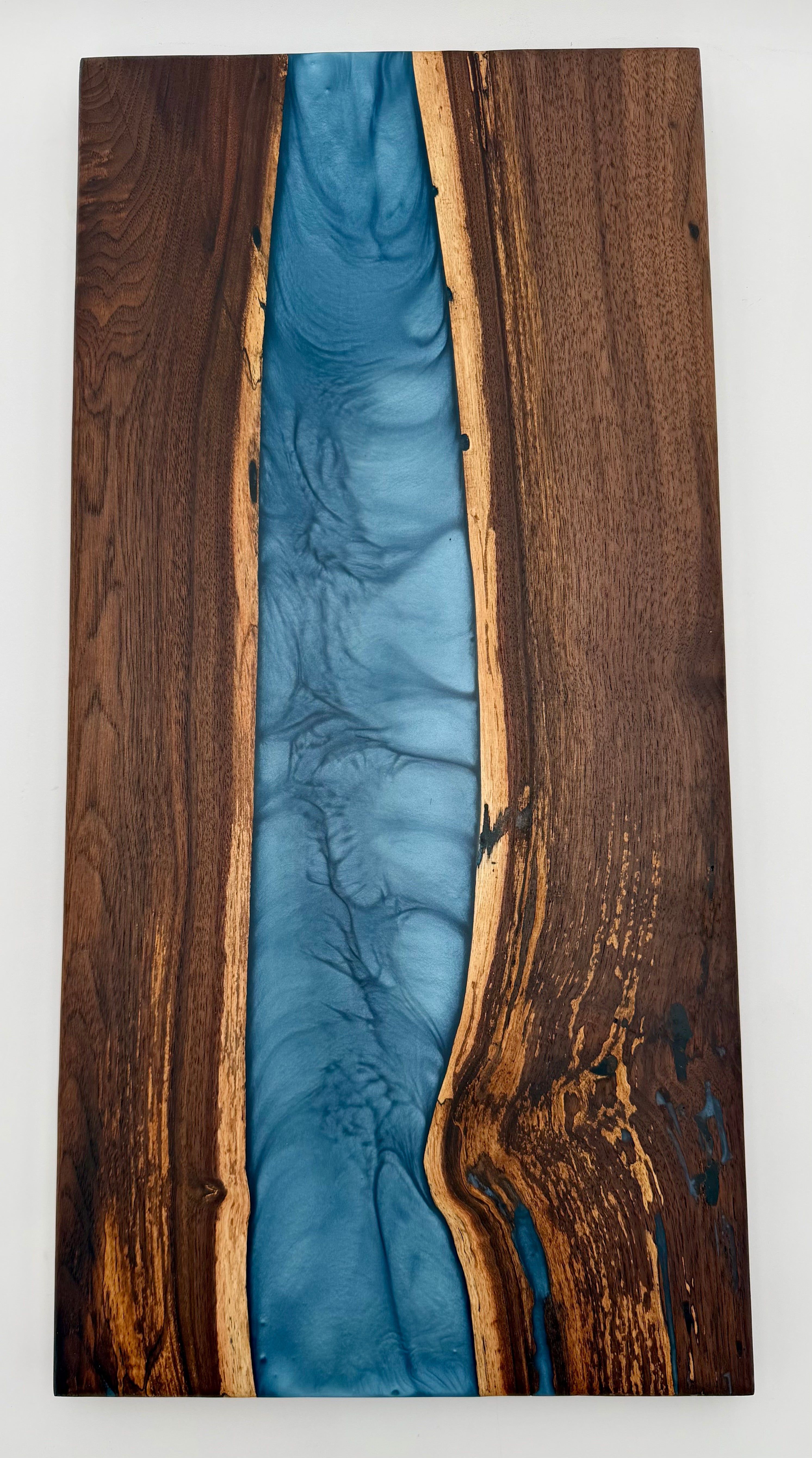 Handcrafted Black Walnut & Aqua Blue Metallic Epoxy Resin River Charcuterie Board