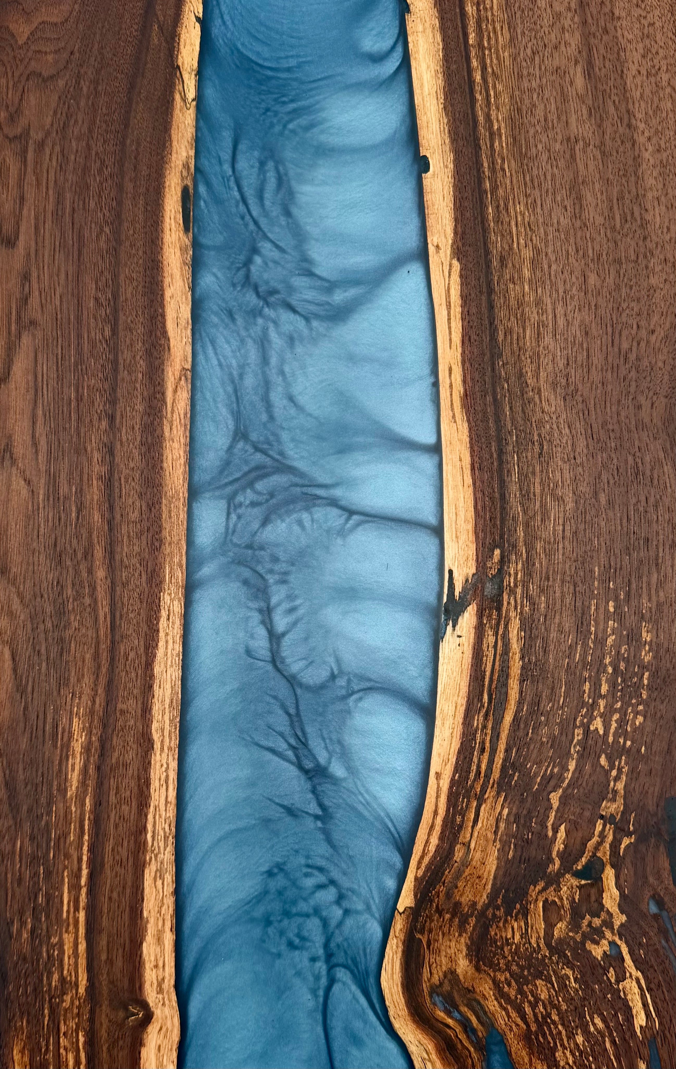 Handcrafted Black Walnut & Aqua Blue Metallic Epoxy Resin River Charcuterie Board