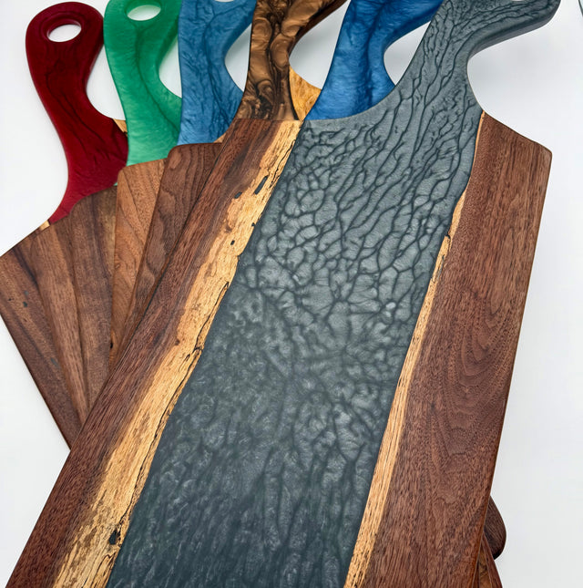 Handcrafted Black Walnut and Resin Paddle Handled Serving Board/Charcuterie Board