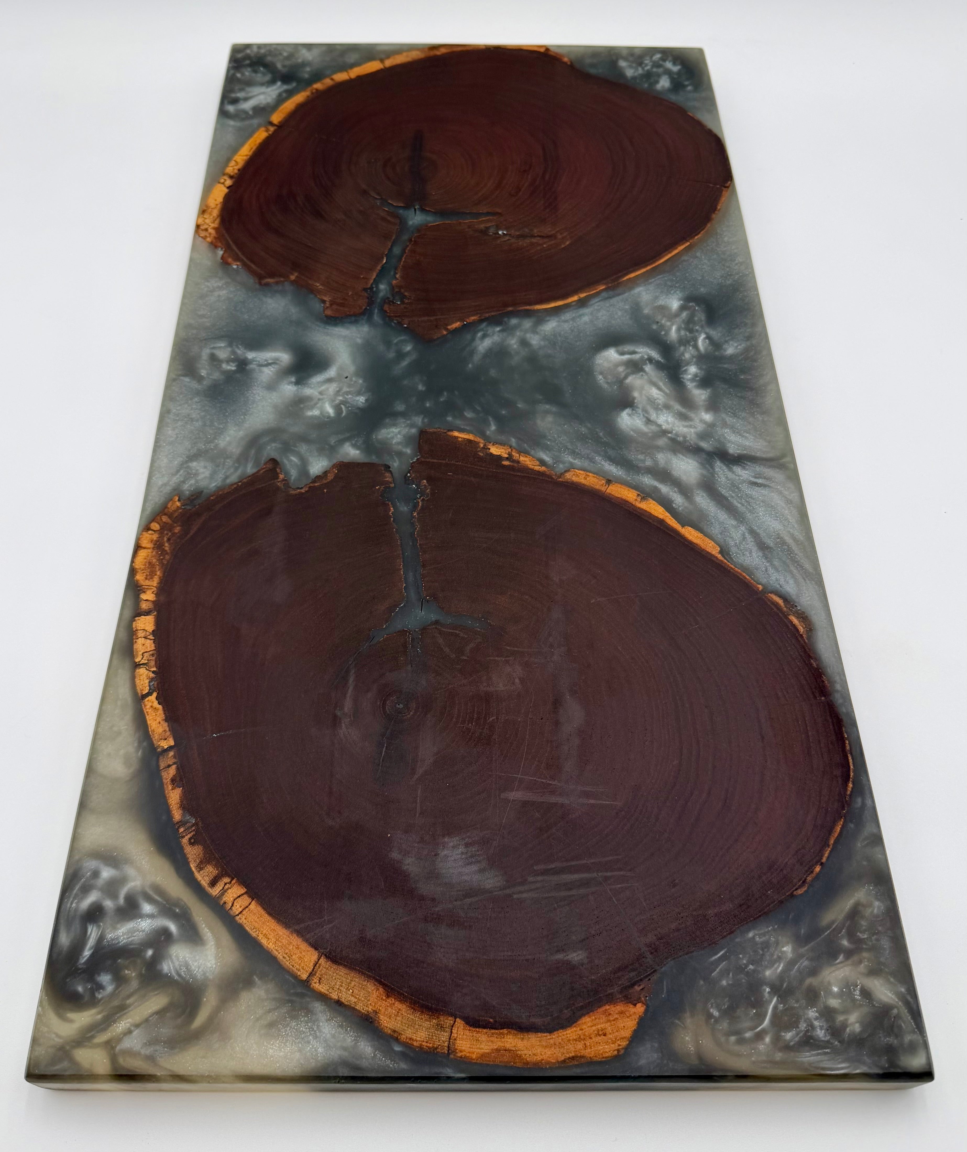 Live Edge Black Walnut End-Grain with Shimmering Silver Resin River Charcuterie Board