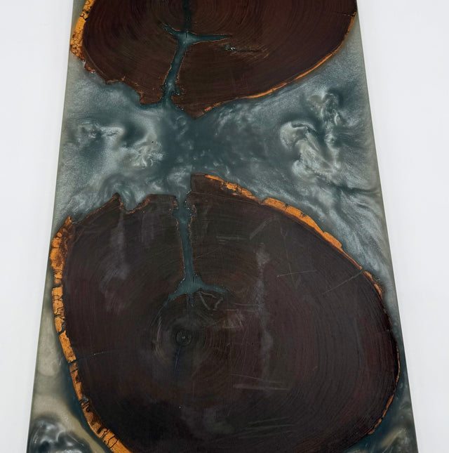 Live Edge Black Walnut End-Grain with Shimmering Silver Resin River Charcuterie Board