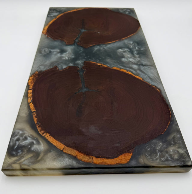 Live Edge Black Walnut End-Grain with Shimmering Silver Resin River Charcuterie Board