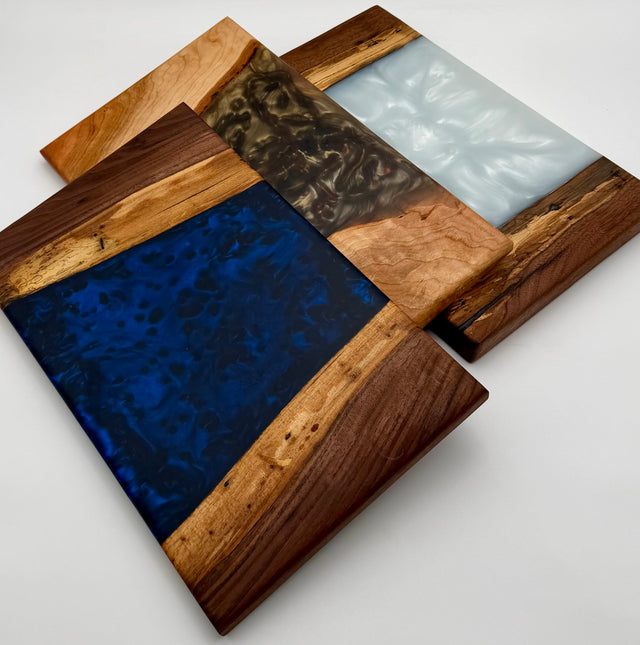 Handcrafted Live Edge Wood and Resin River Serving Board