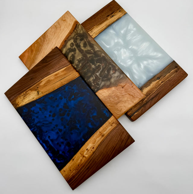 Handcrafted Live Edge Wood and Resin River Serving Board