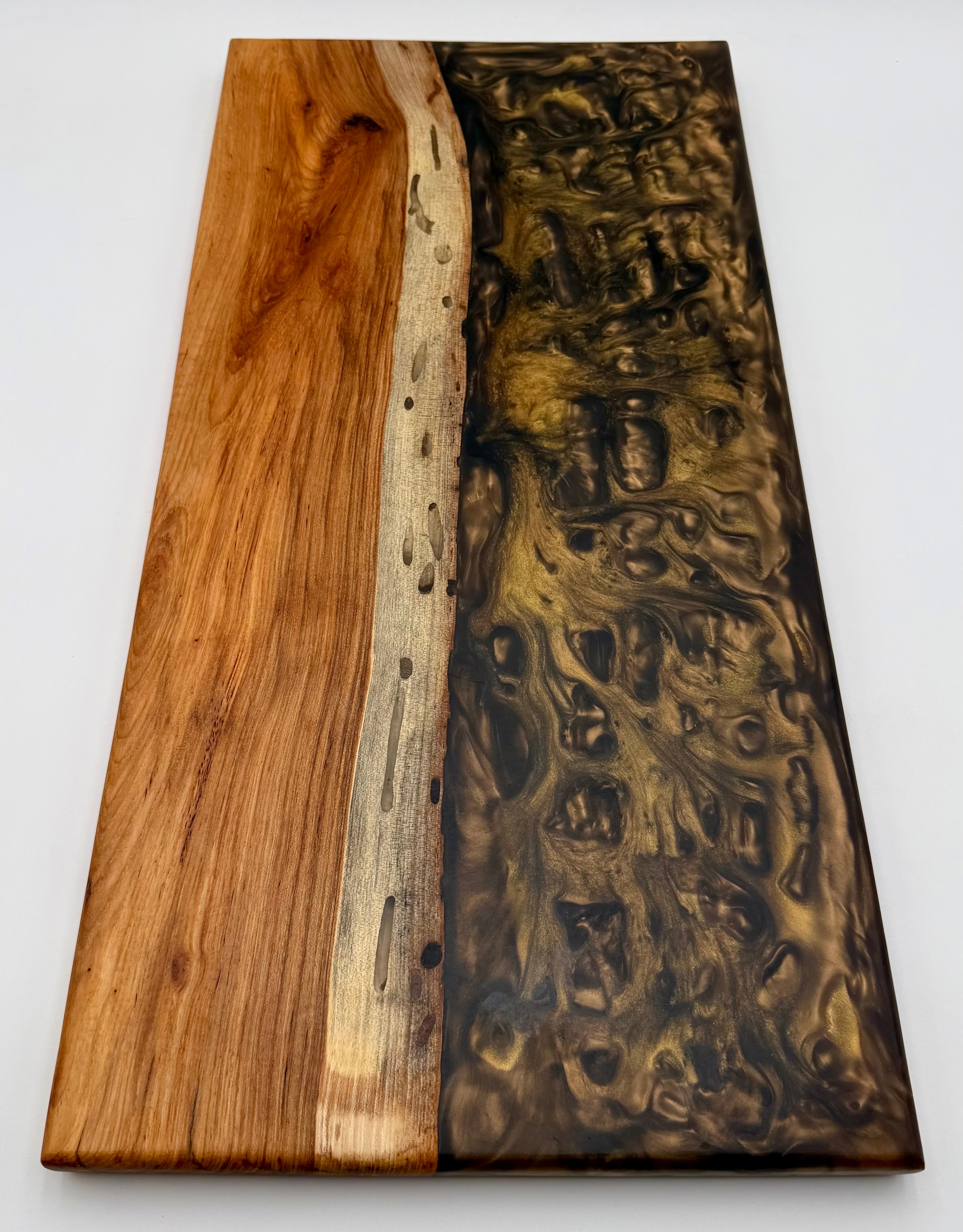 Handcrafted Live Edge Black Walnut Metallic Resin River Serving Board