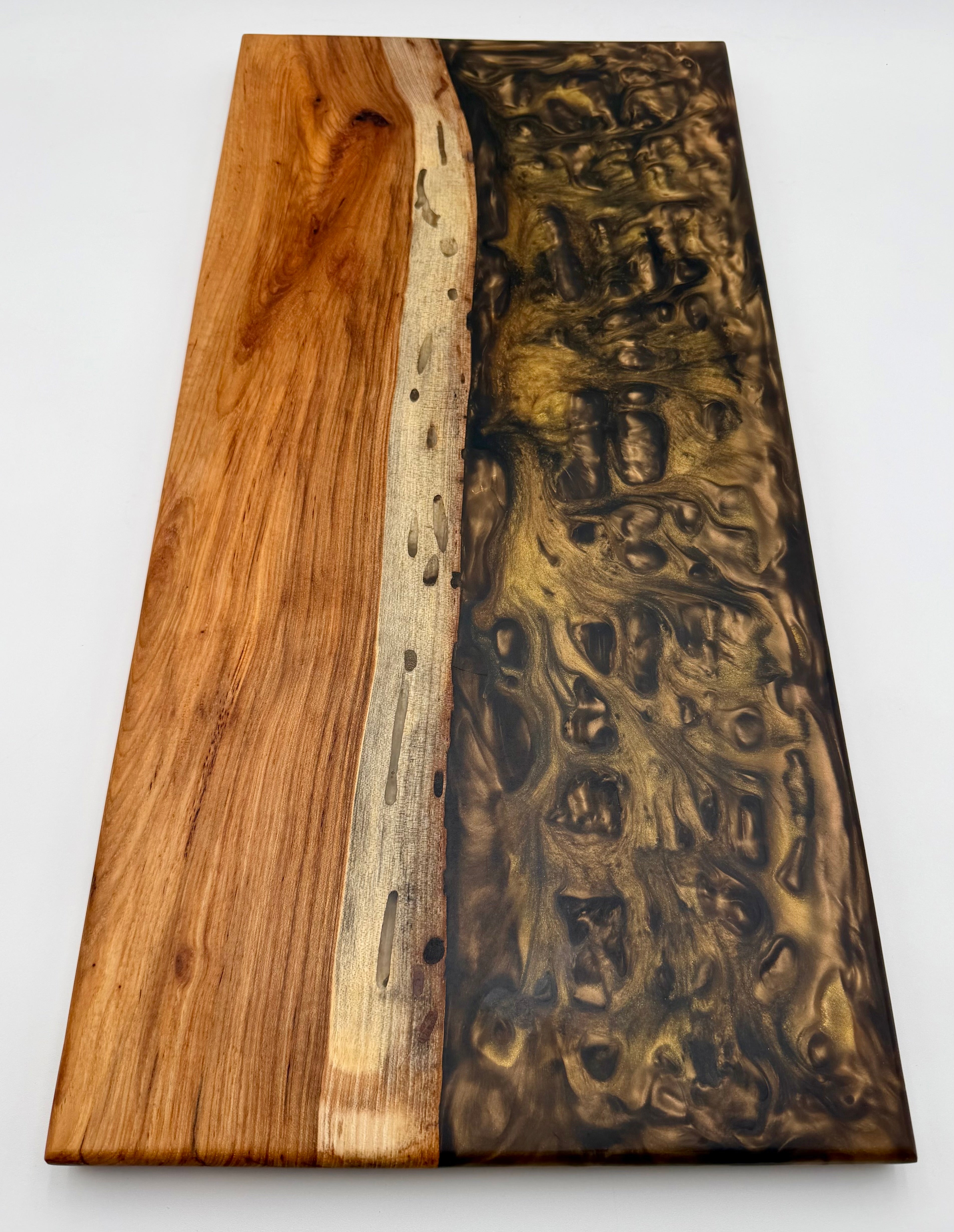 Handcrafted Live Edge Black Walnut Metallic Resin River Serving Board