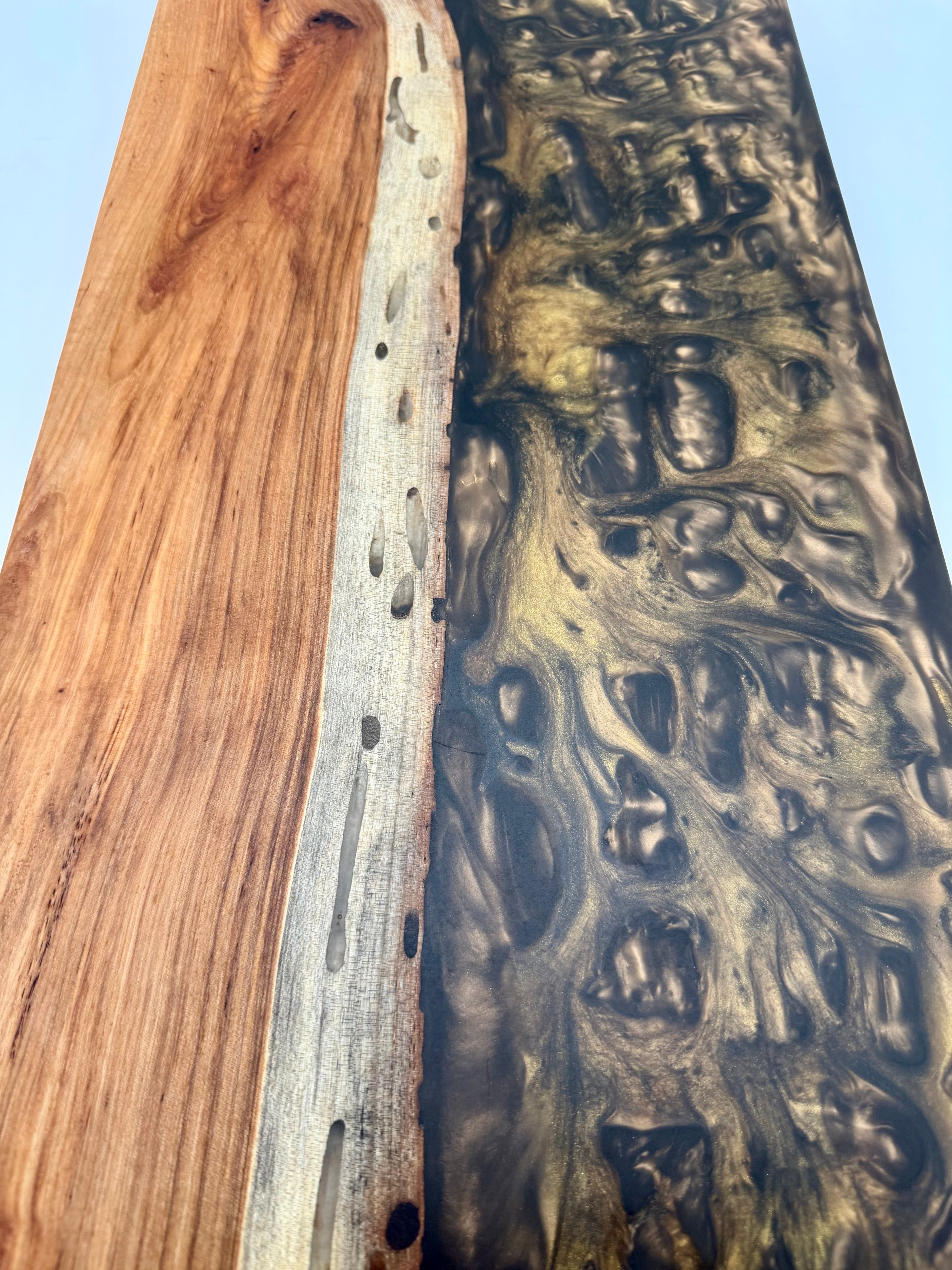 Handcrafted Live Edge Black Walnut Metallic Resin River Serving Board