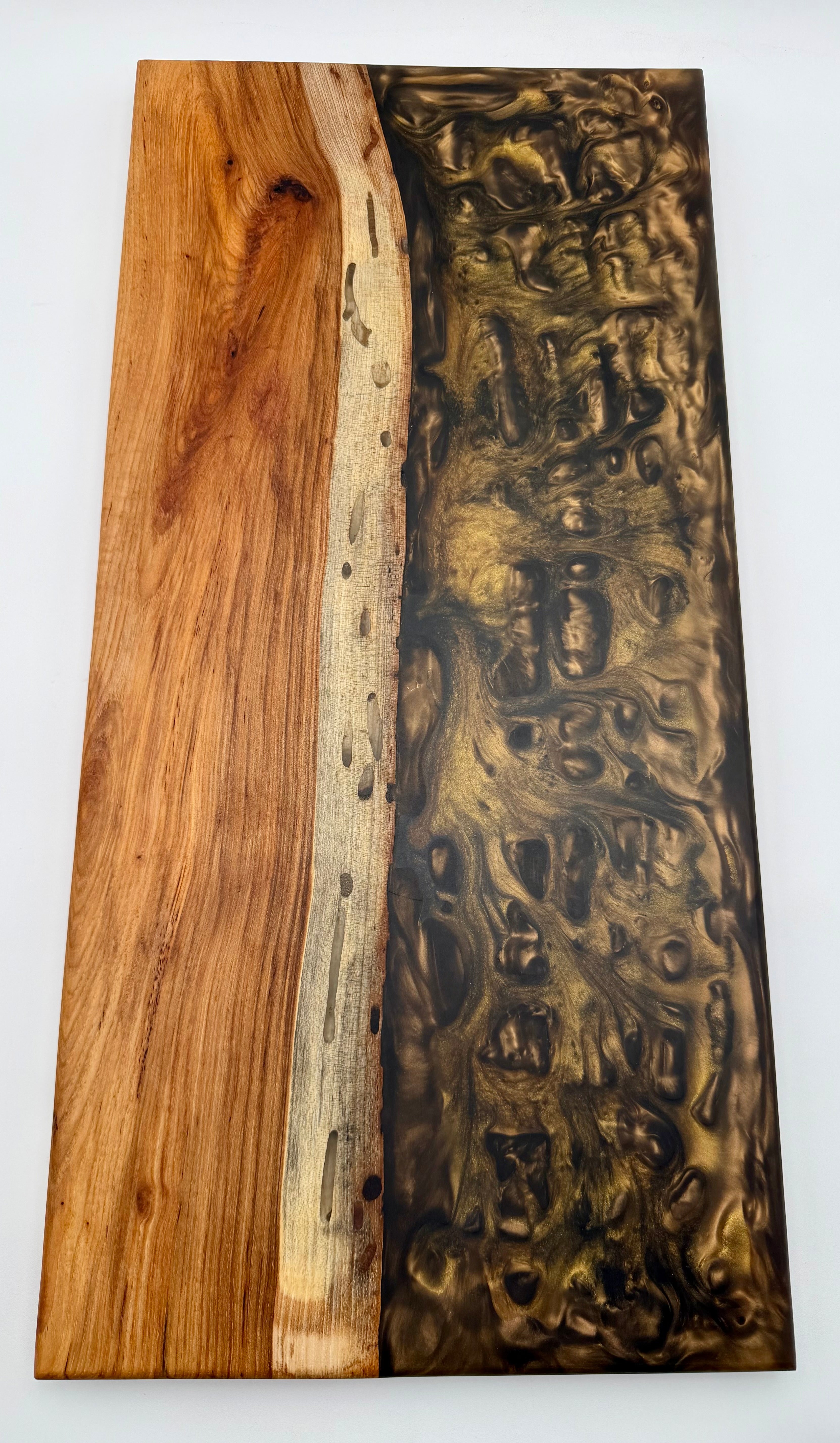Handcrafted Live Edge Black Walnut Metallic Resin River Serving Board
