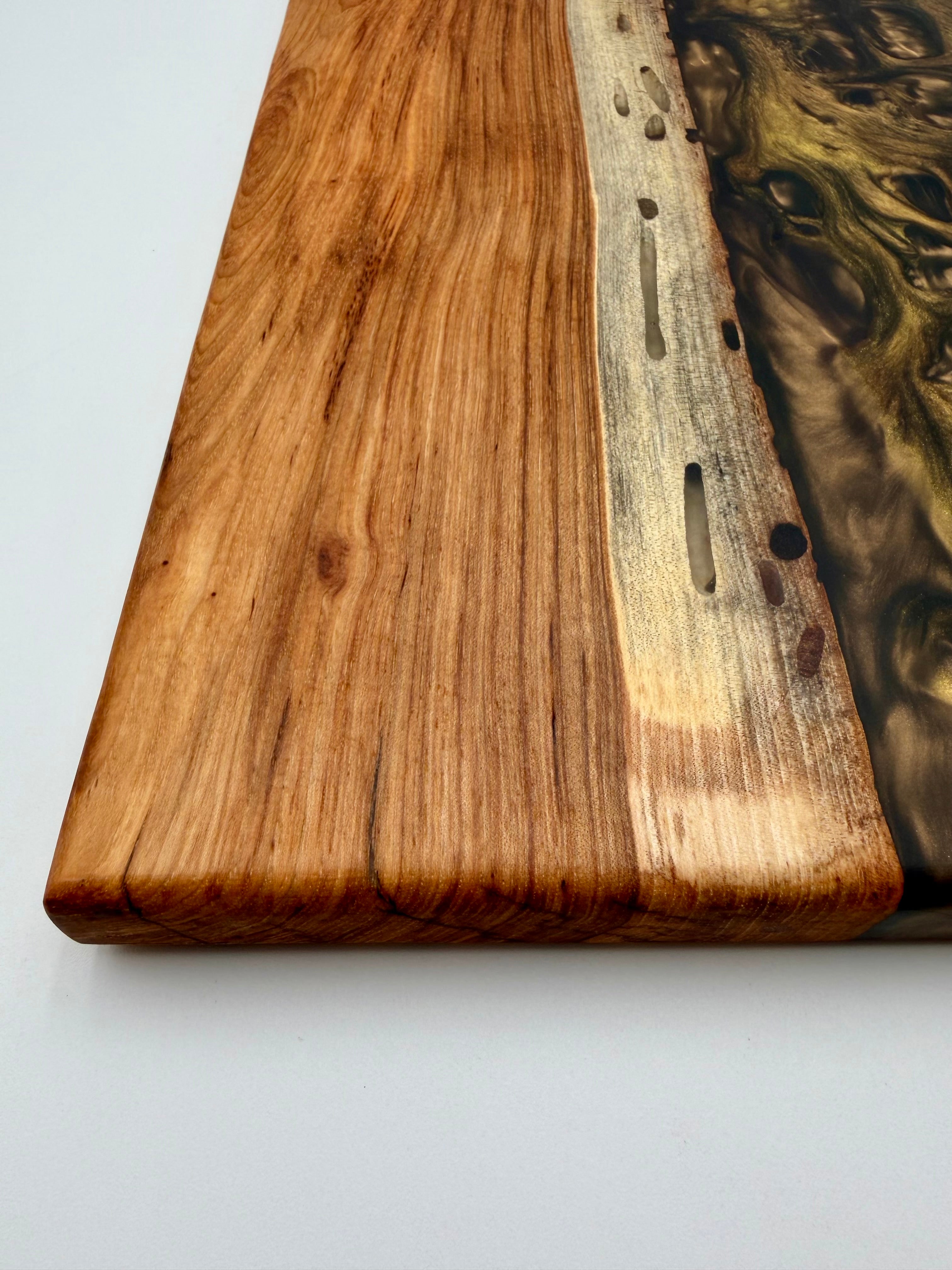 Handcrafted Live Edge Black Walnut Metallic Resin River Serving Board