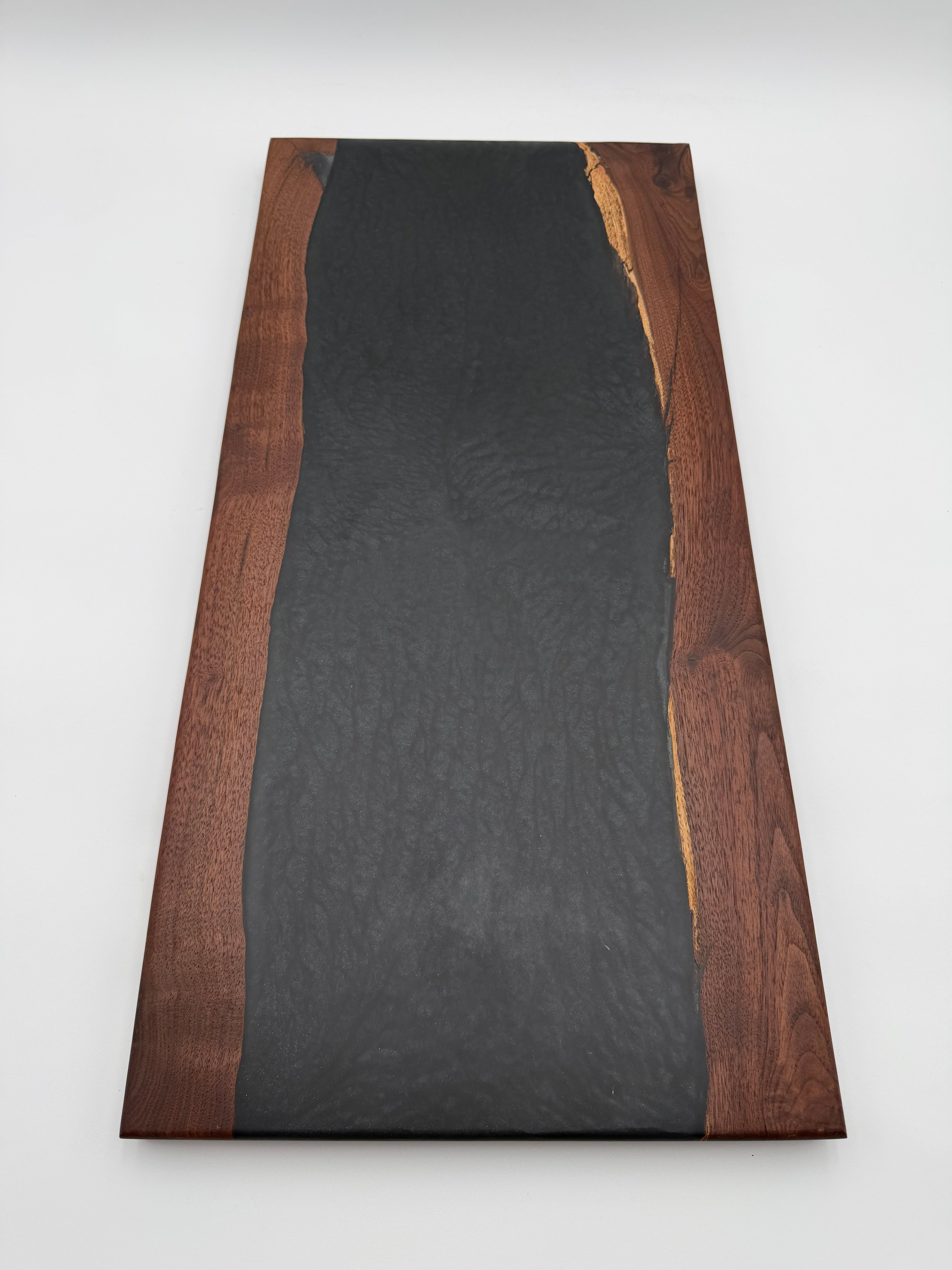 Handcrafted Live Edge Walnut & Dark Metallic Charcoal Epoxy Charcuterie Board