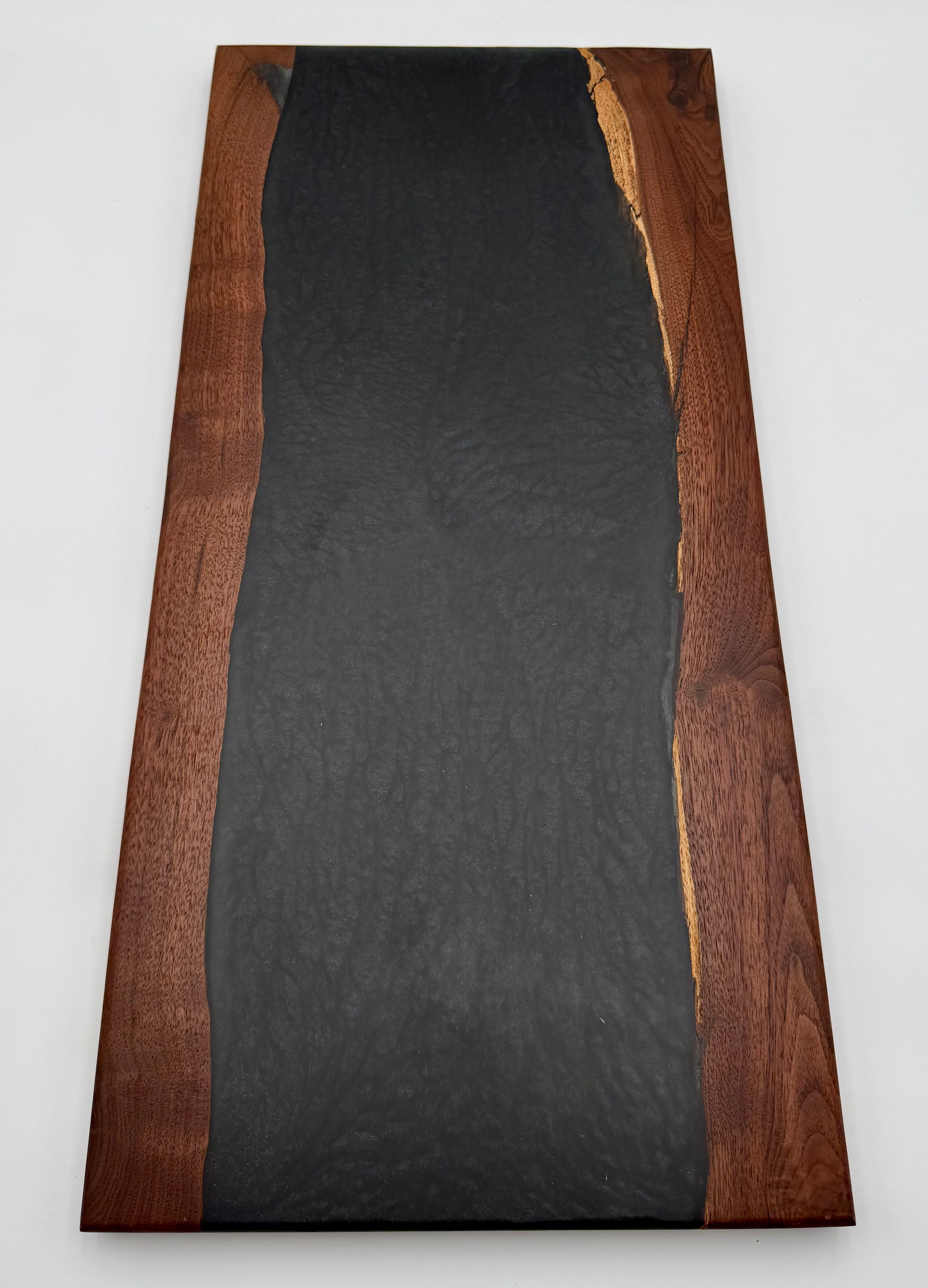 Handcrafted Live Edge Walnut & Dark Metallic Charcoal Epoxy Charcuterie Board