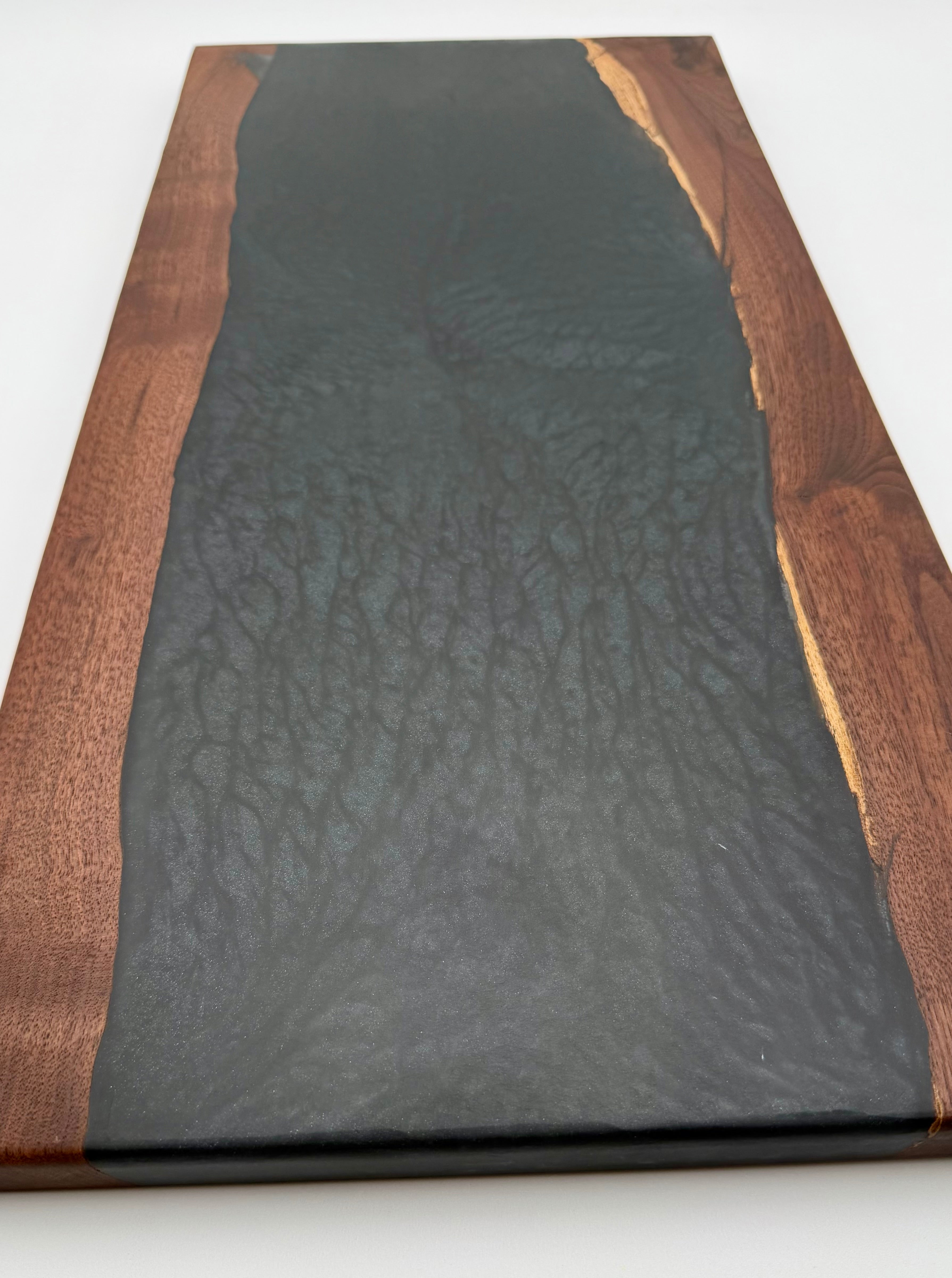 Handcrafted Live Edge Walnut & Dark Metallic Charcoal Epoxy Charcuterie Board