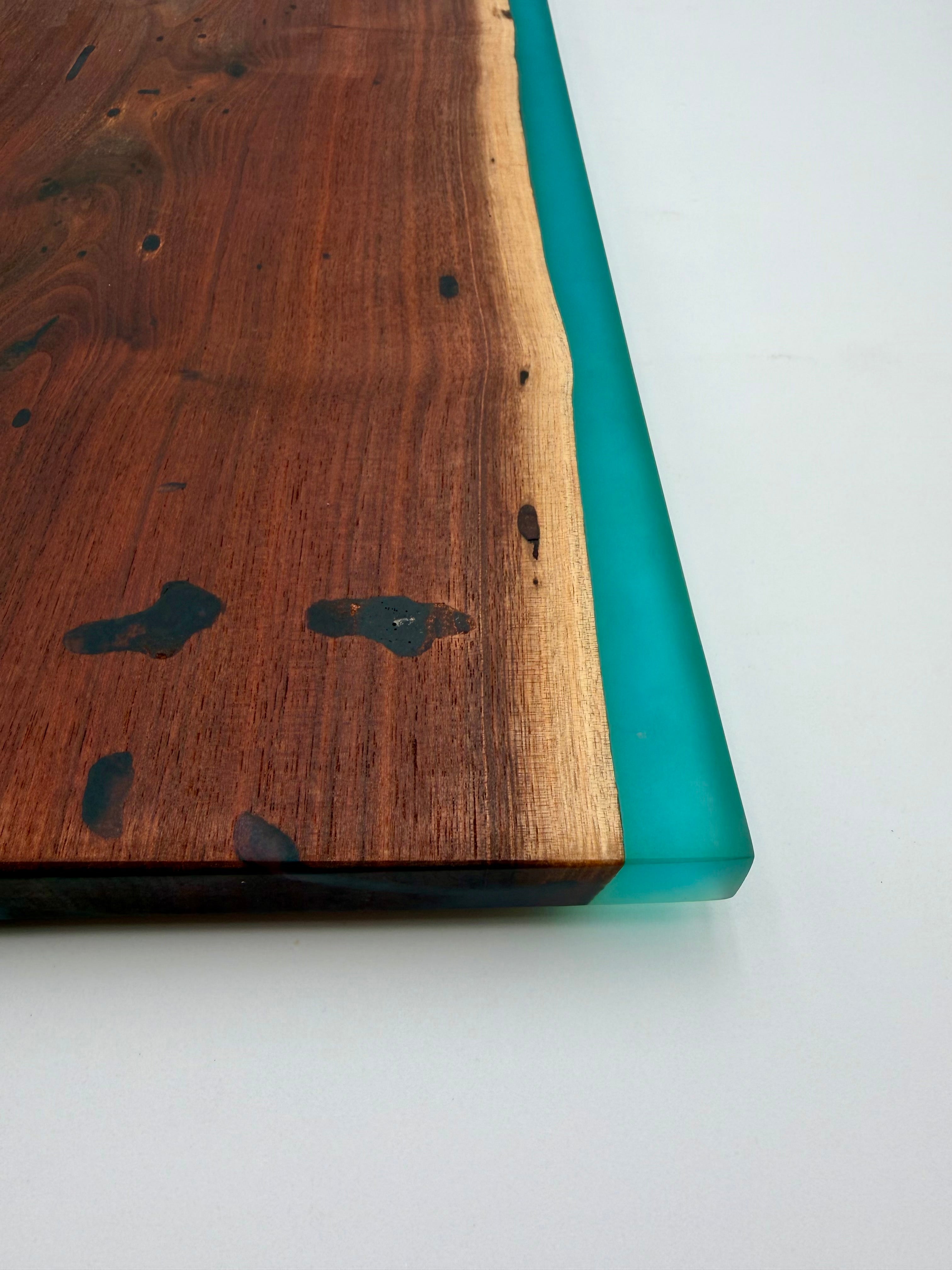 Handcrafted Live Edge Black Walnut & Turquoise Resin Charcuterie Board