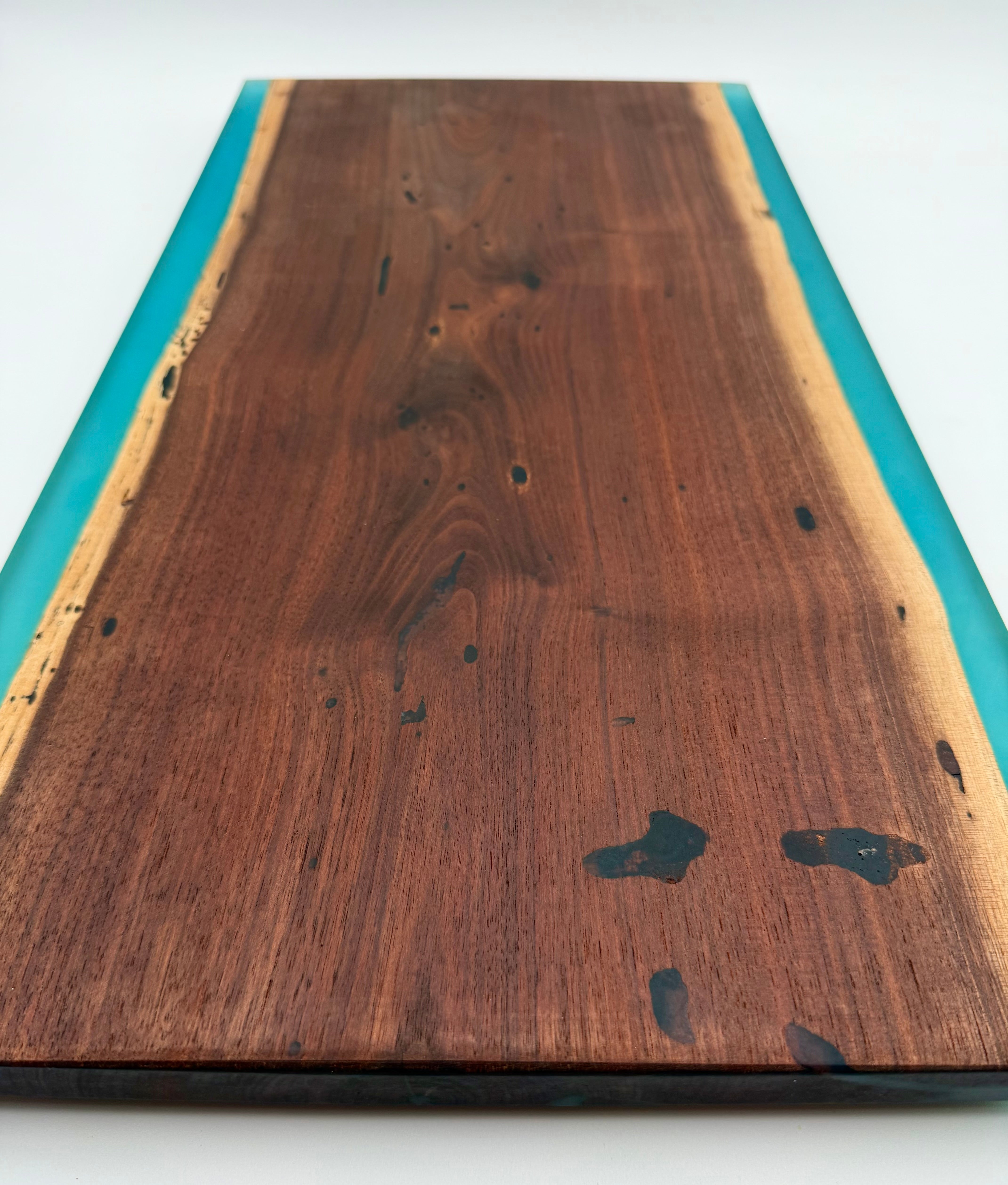 Handcrafted Live Edge Black Walnut & Turquoise Resin Charcuterie Board