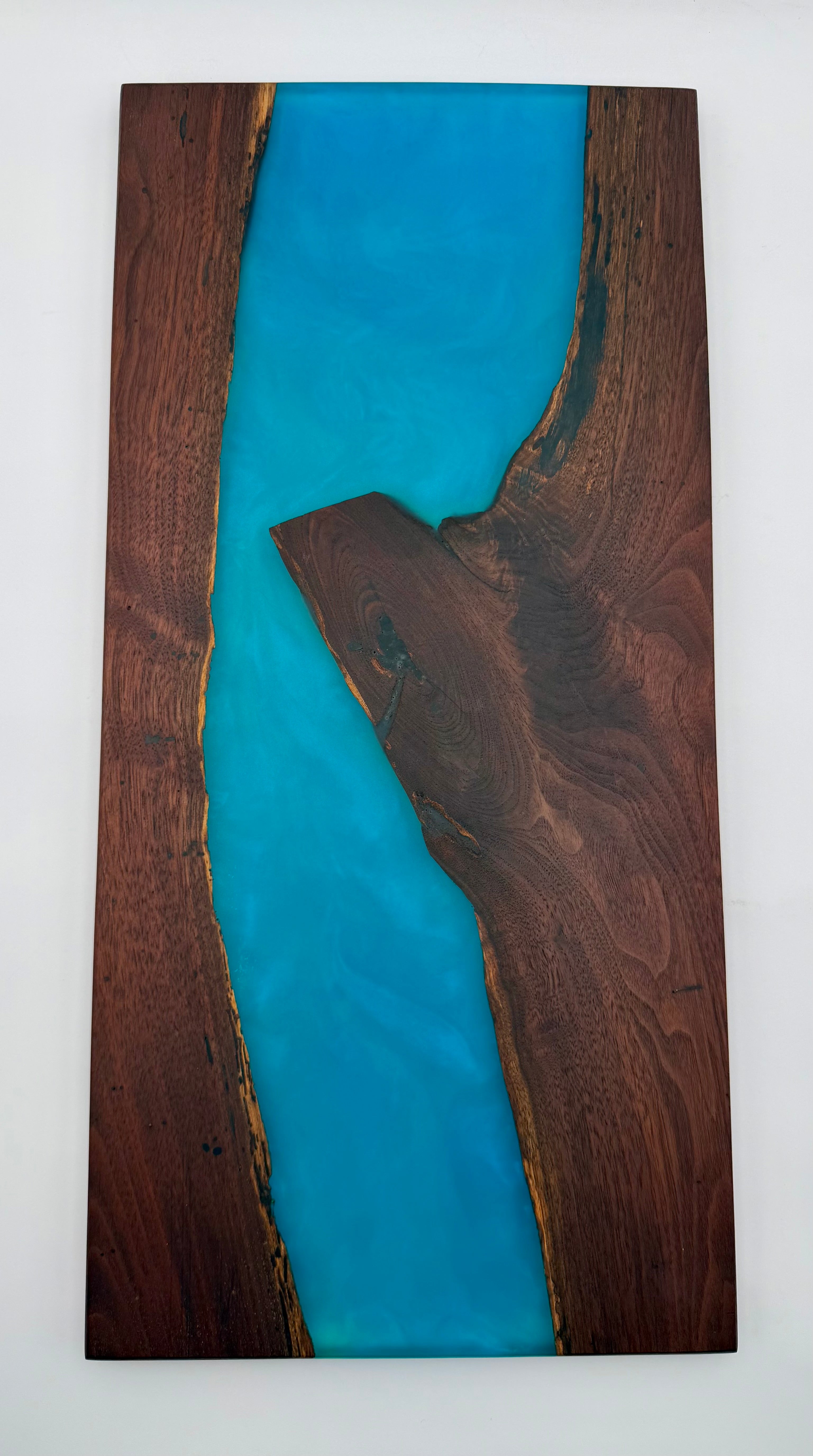 Handcrafted Live Edge Black Walnut & Ocean Blue Epoxy River Board