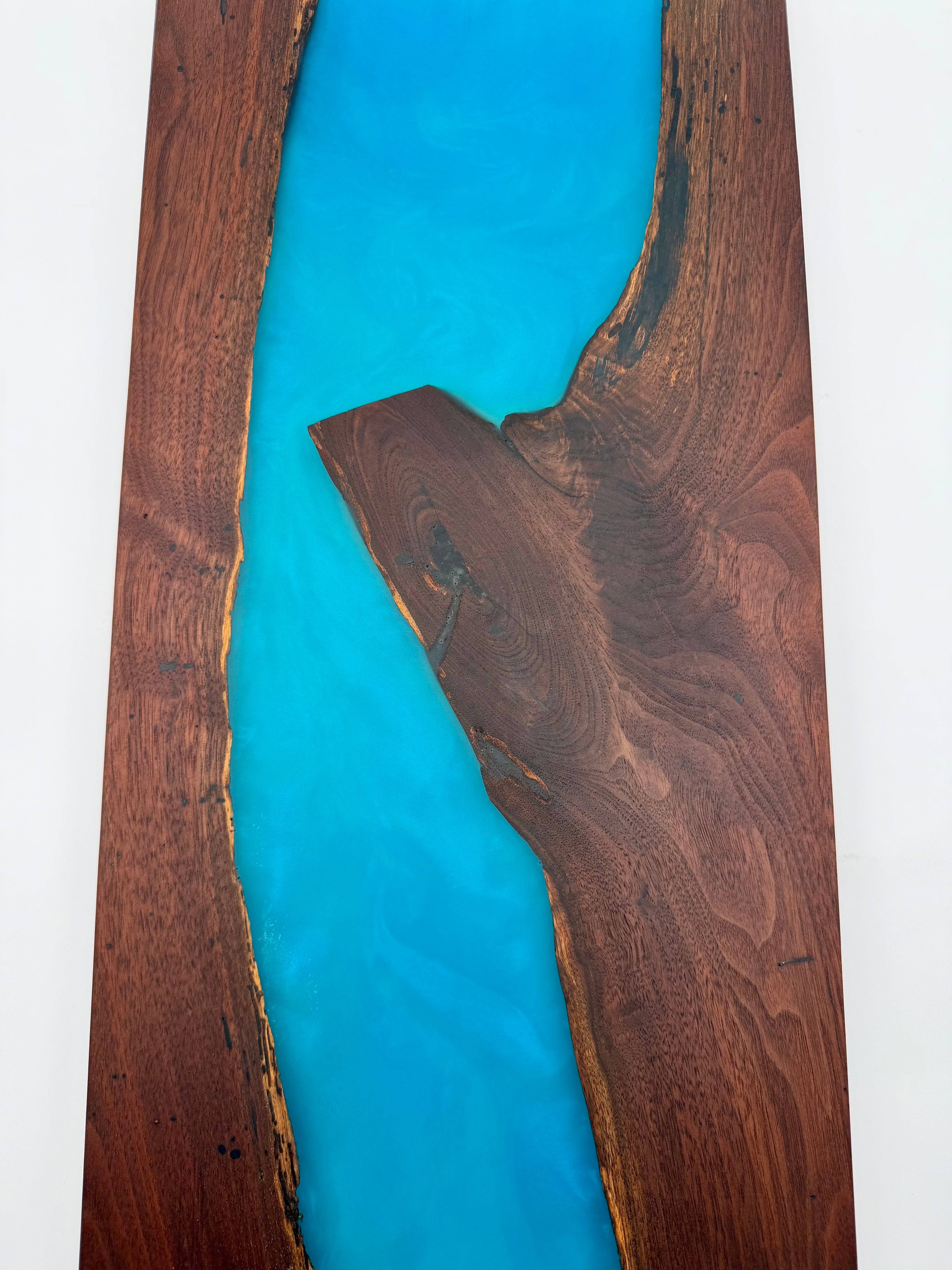 Handcrafted Live Edge Black Walnut & Ocean Blue Epoxy River Board