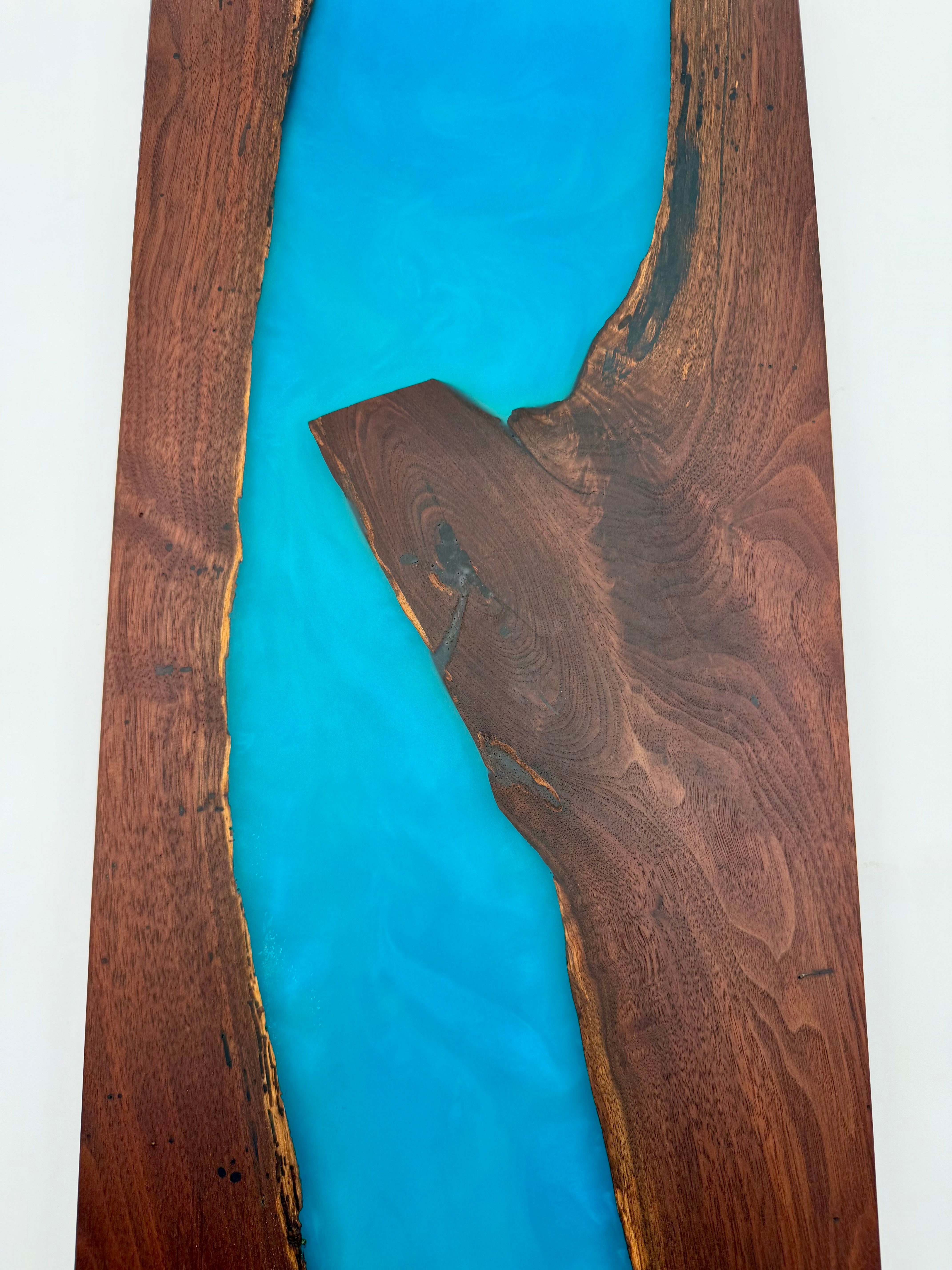 Handcrafted Live Edge Black Walnut & Ocean Blue Epoxy River Board