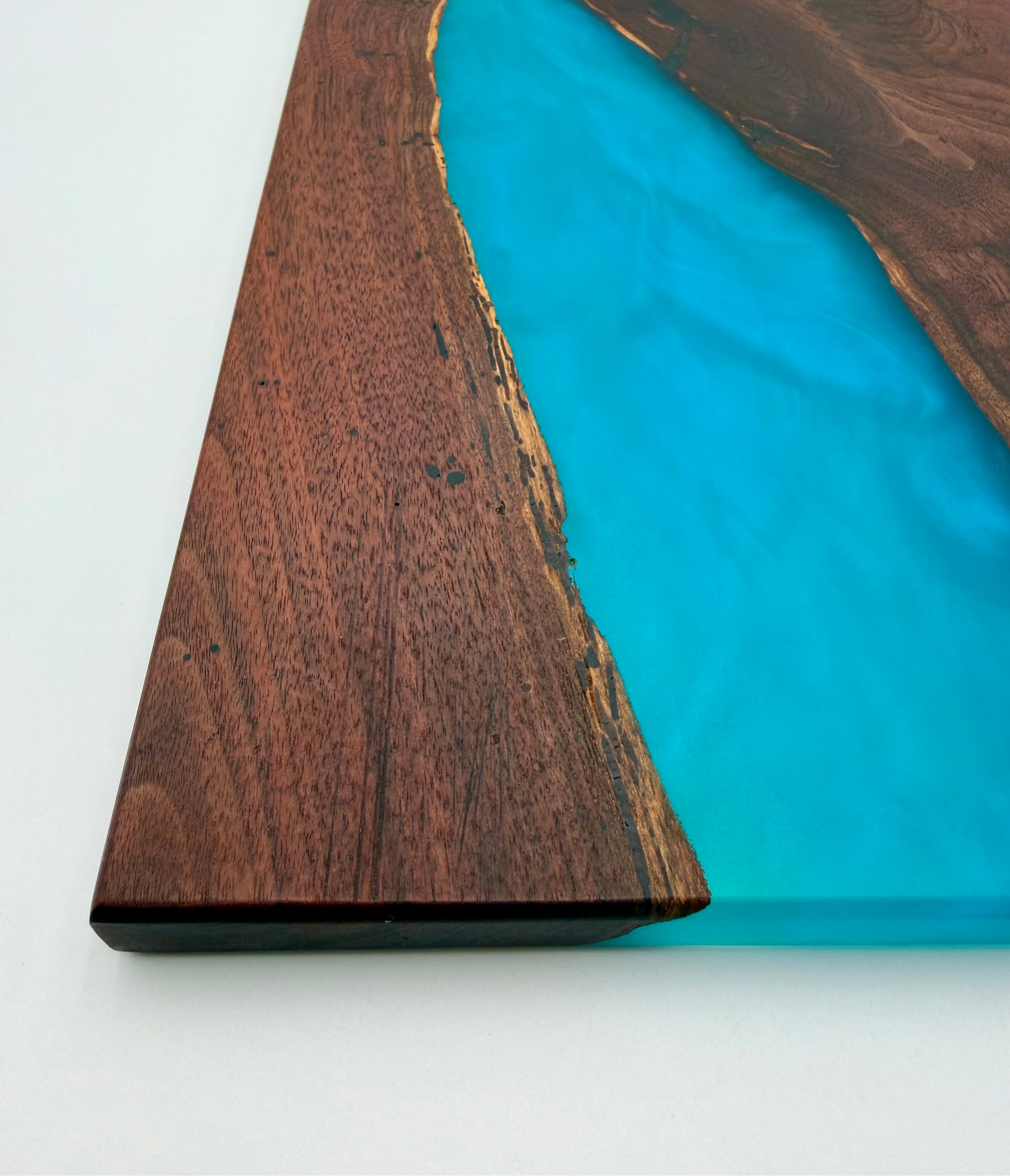 Handcrafted Live Edge Black Walnut & Ocean Blue Epoxy River Board