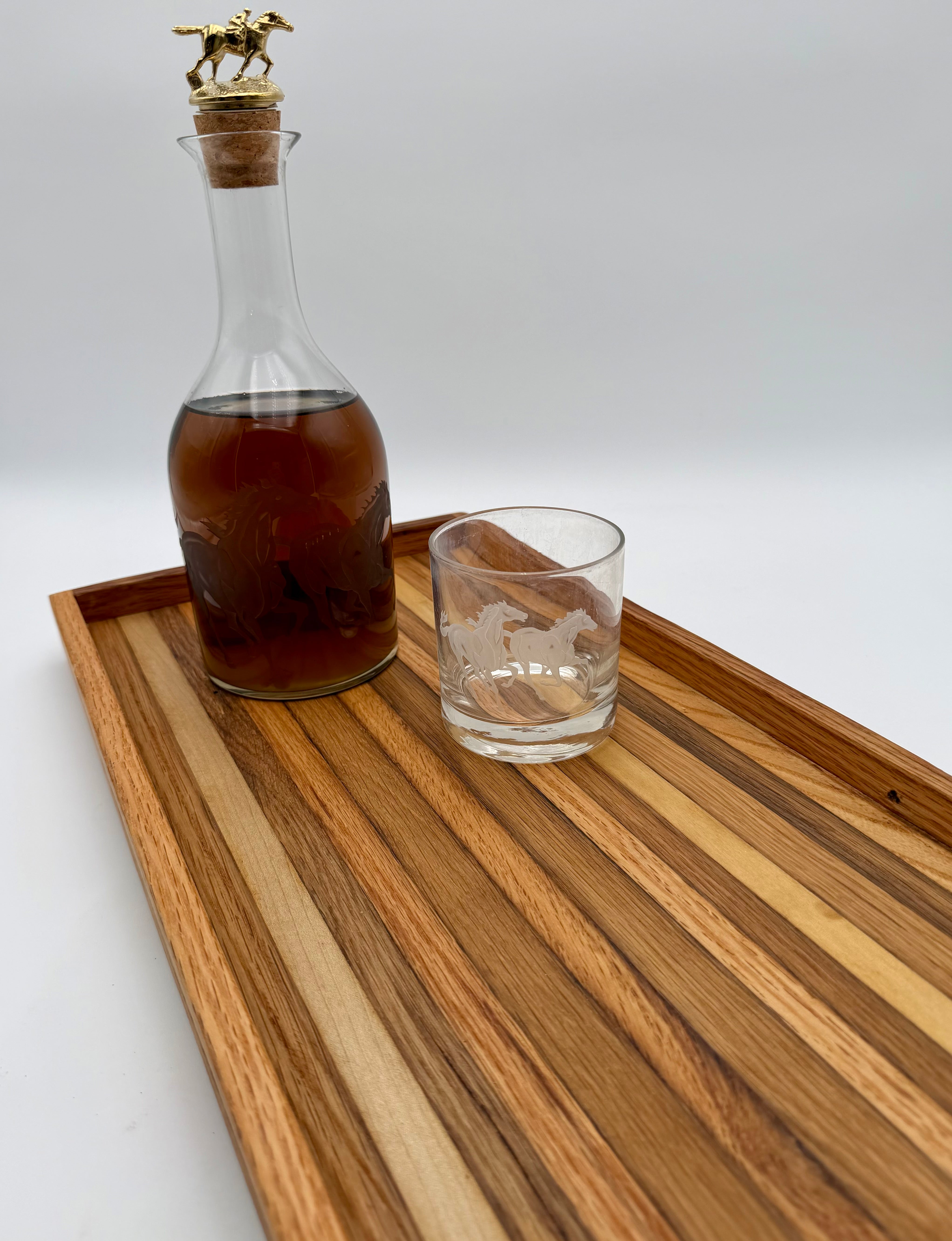 Handcrafted Reclaimed Tobacco Stick Serving Tray with Cast Iron Handles and Raised Edge
