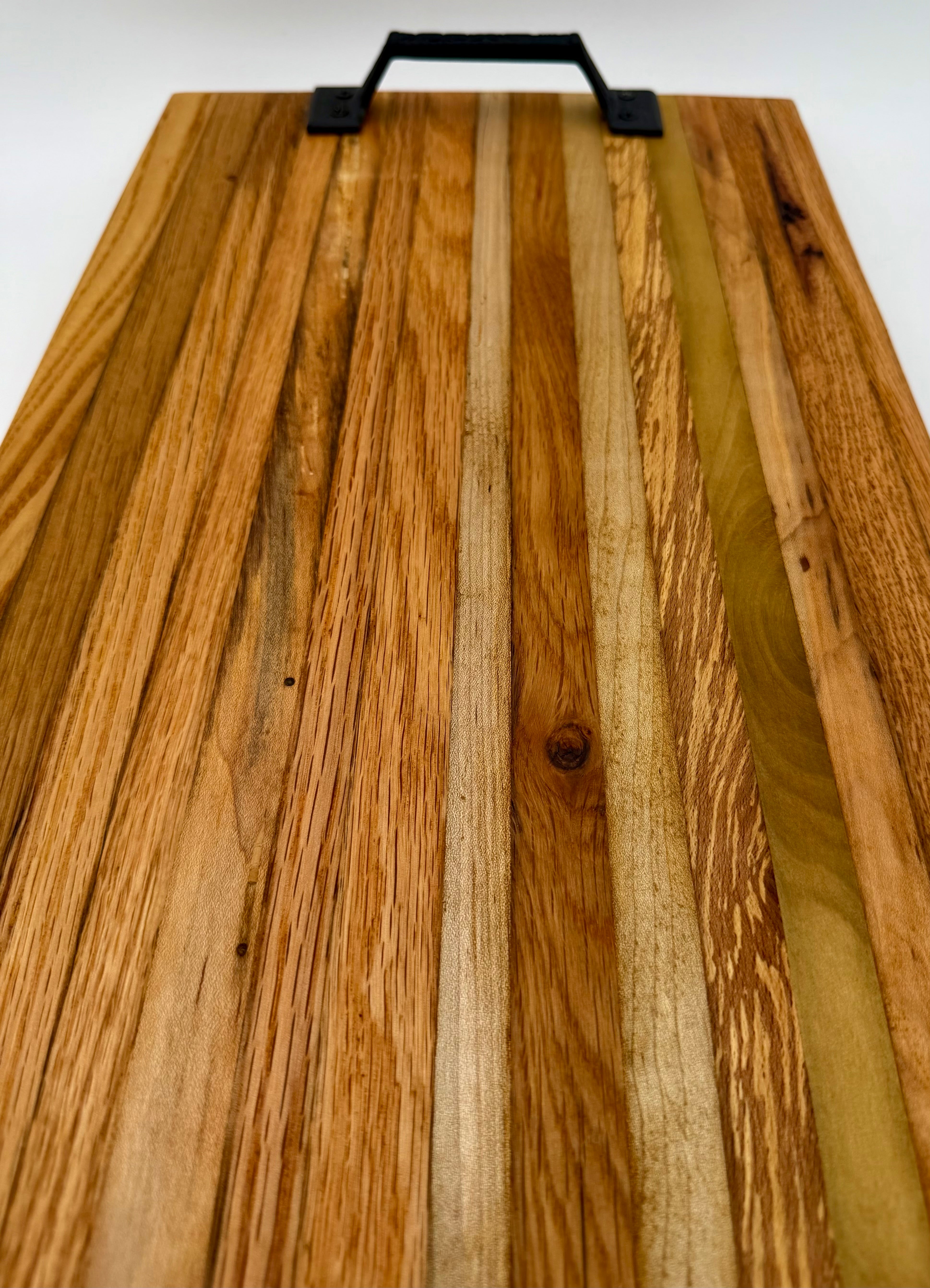 Handcrafted Reclaimed Tobacco Stick Serving Tray or Serving Board with Cast Iron Handles