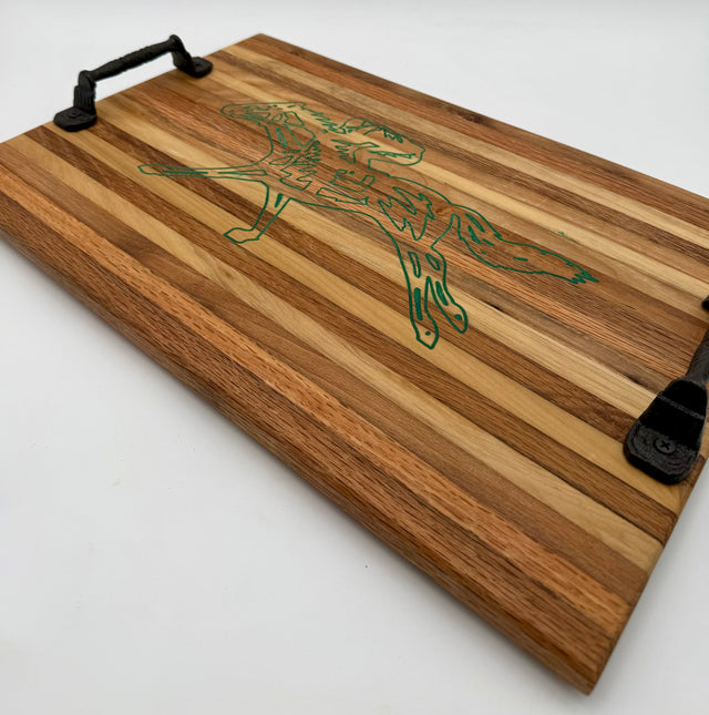 Handcrafted Equestrian Horse Racing Wooden Serving Tray & Cutting Board with Handles