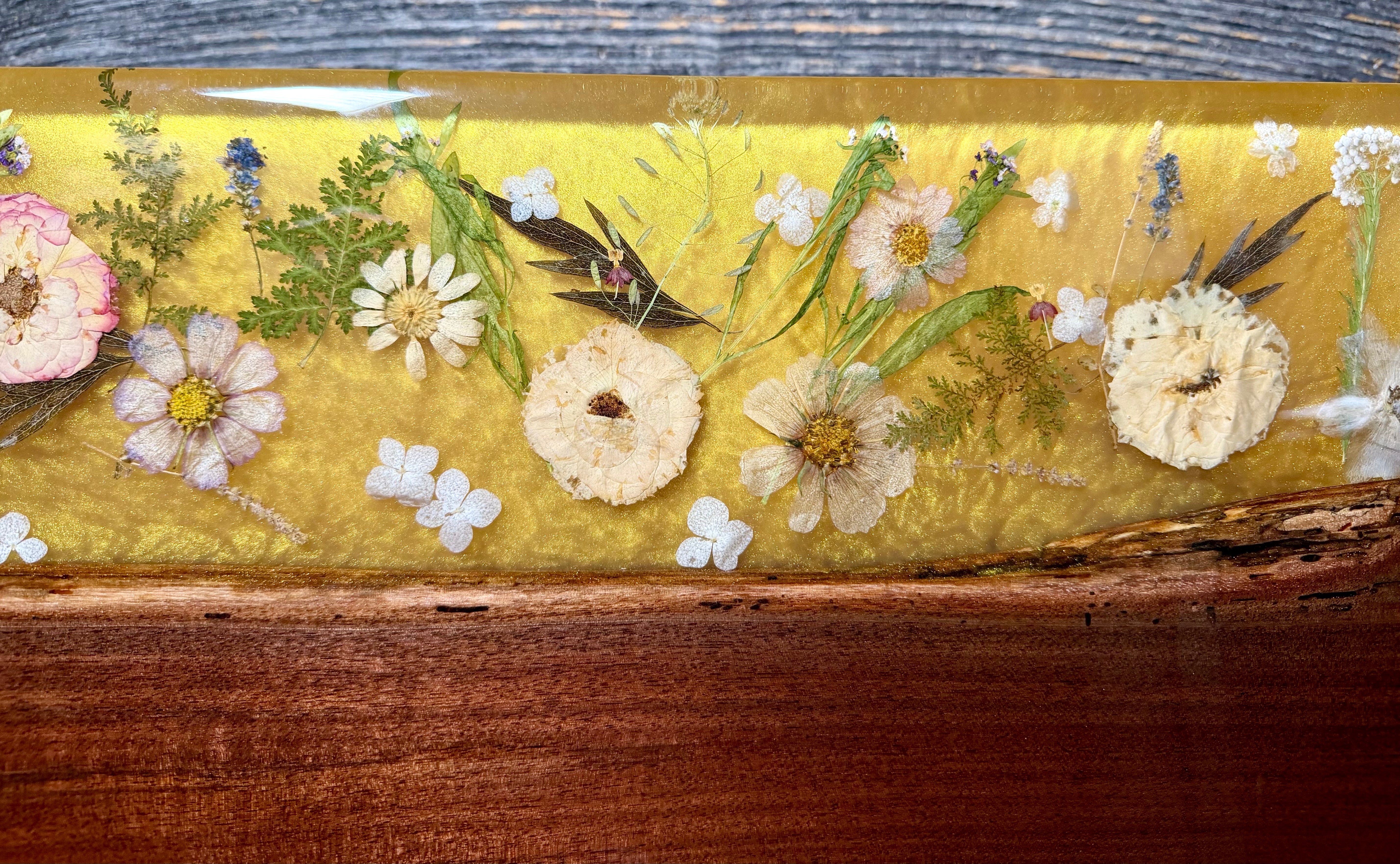 Pressed Flower Live Edge Walnut Resin River Serving Board