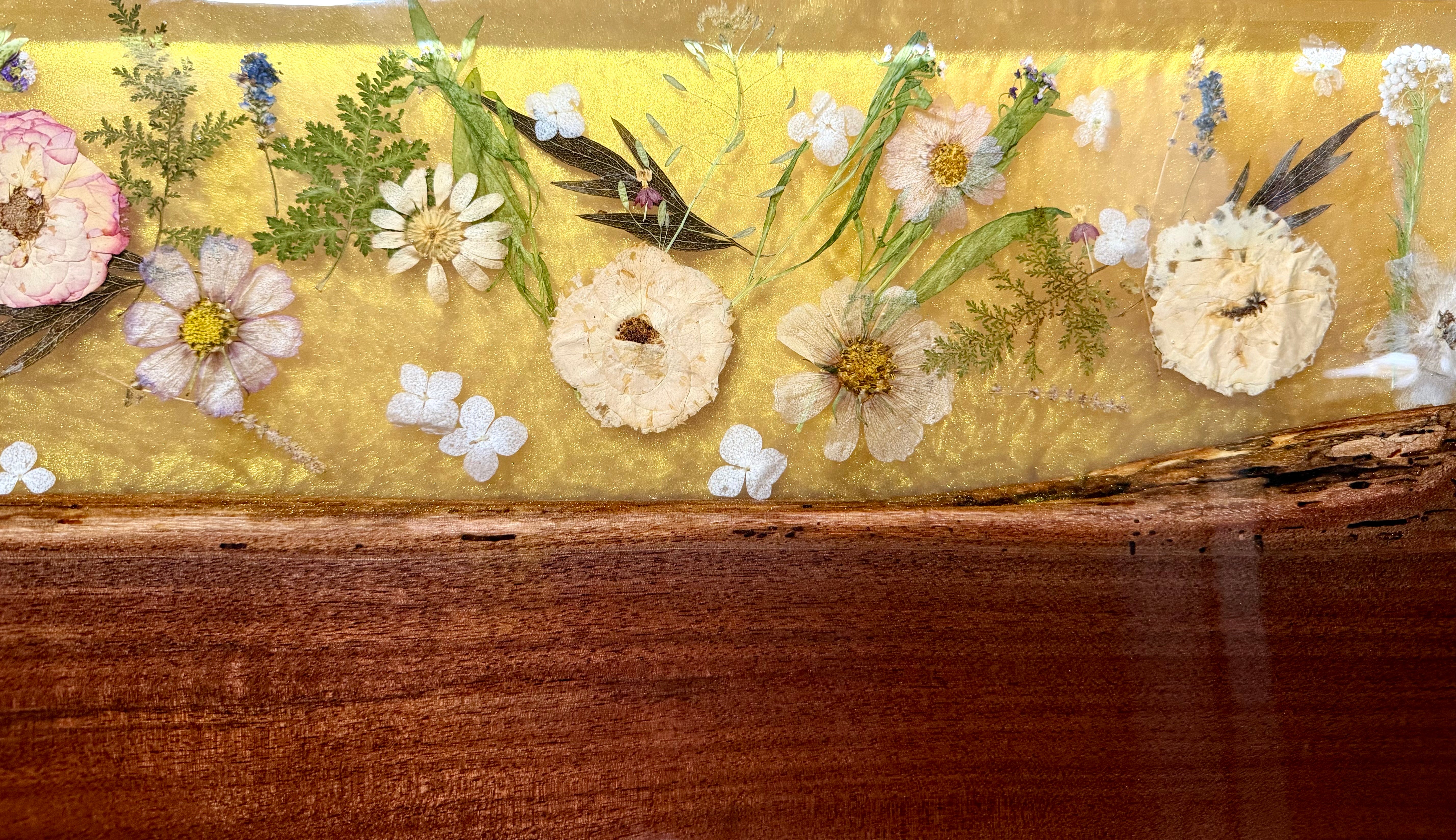 Pressed Flower Live Edge Walnut Resin River Serving Board