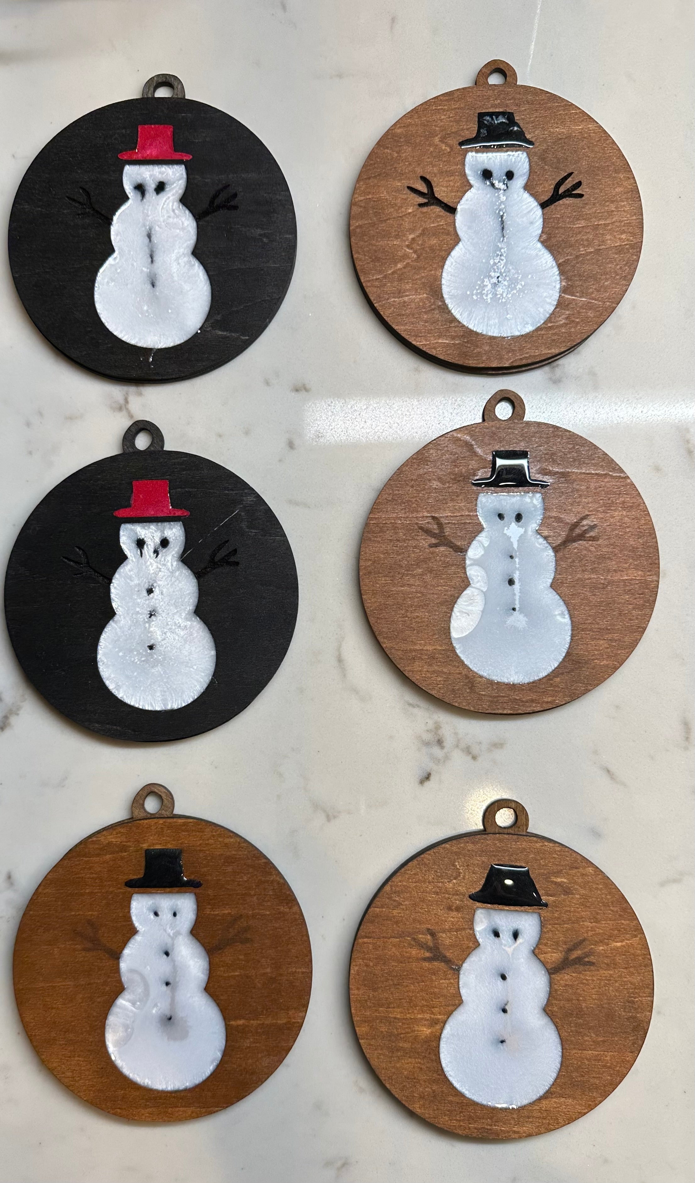 Handmade Resin and Wood Snowman Ornament