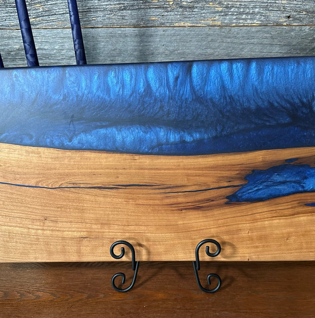 Nokon Blue Epoxy River and Cherry Wood Live Edge Charcuterie Board