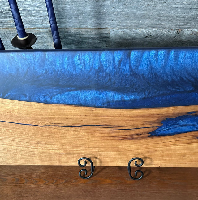 Nokon Blue Epoxy River and Cherry Wood Live Edge Charcuterie Board
