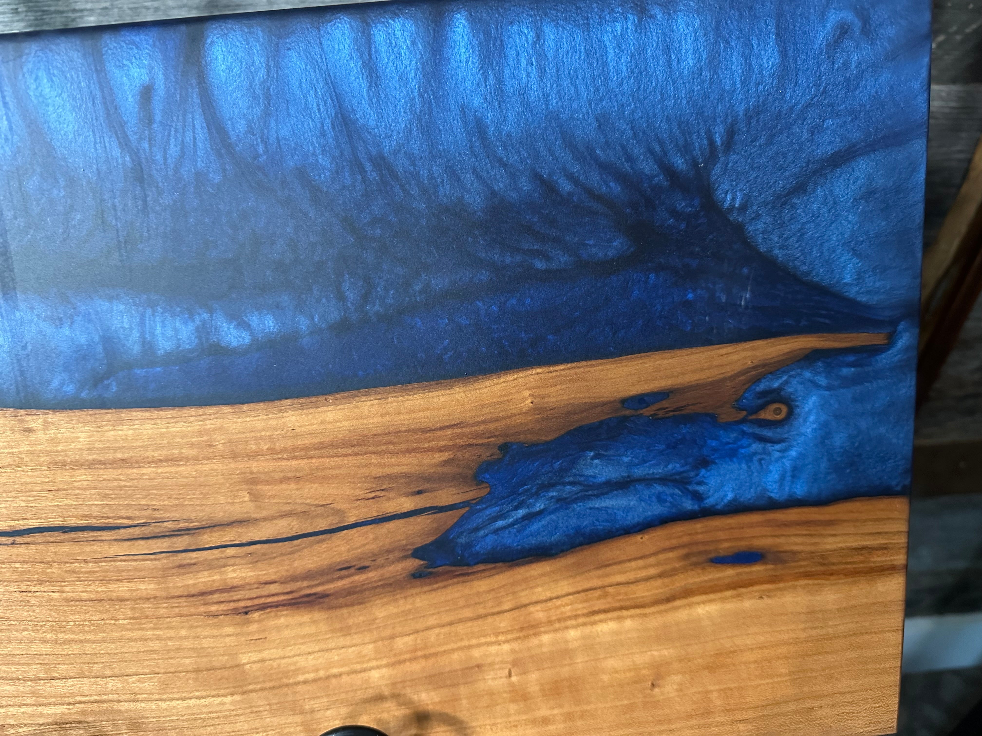 Nokon Blue Epoxy River and Cherry Wood Live Edge Charcuterie Board