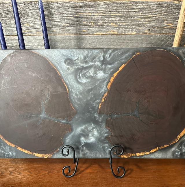 Live Edge Black Walnut End-Grain with Shimmering Silver Resin River Charcuterie Board