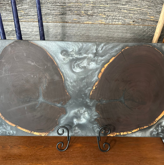 Live Edge Black Walnut End-Grain with Shimmering Silver Resin River Charcuterie Board