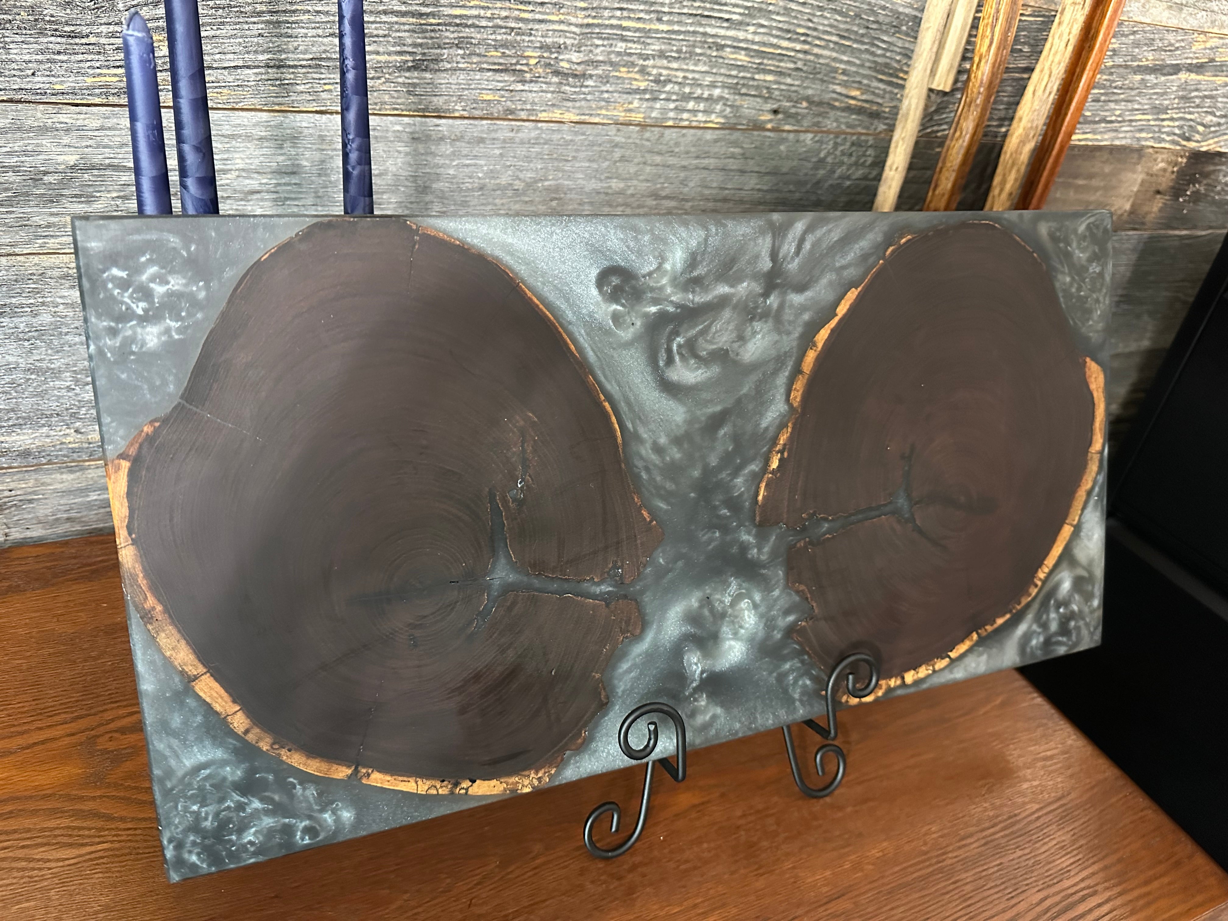 Live Edge Black Walnut End-Grain with Shimmering Silver Resin River Charcuterie Board