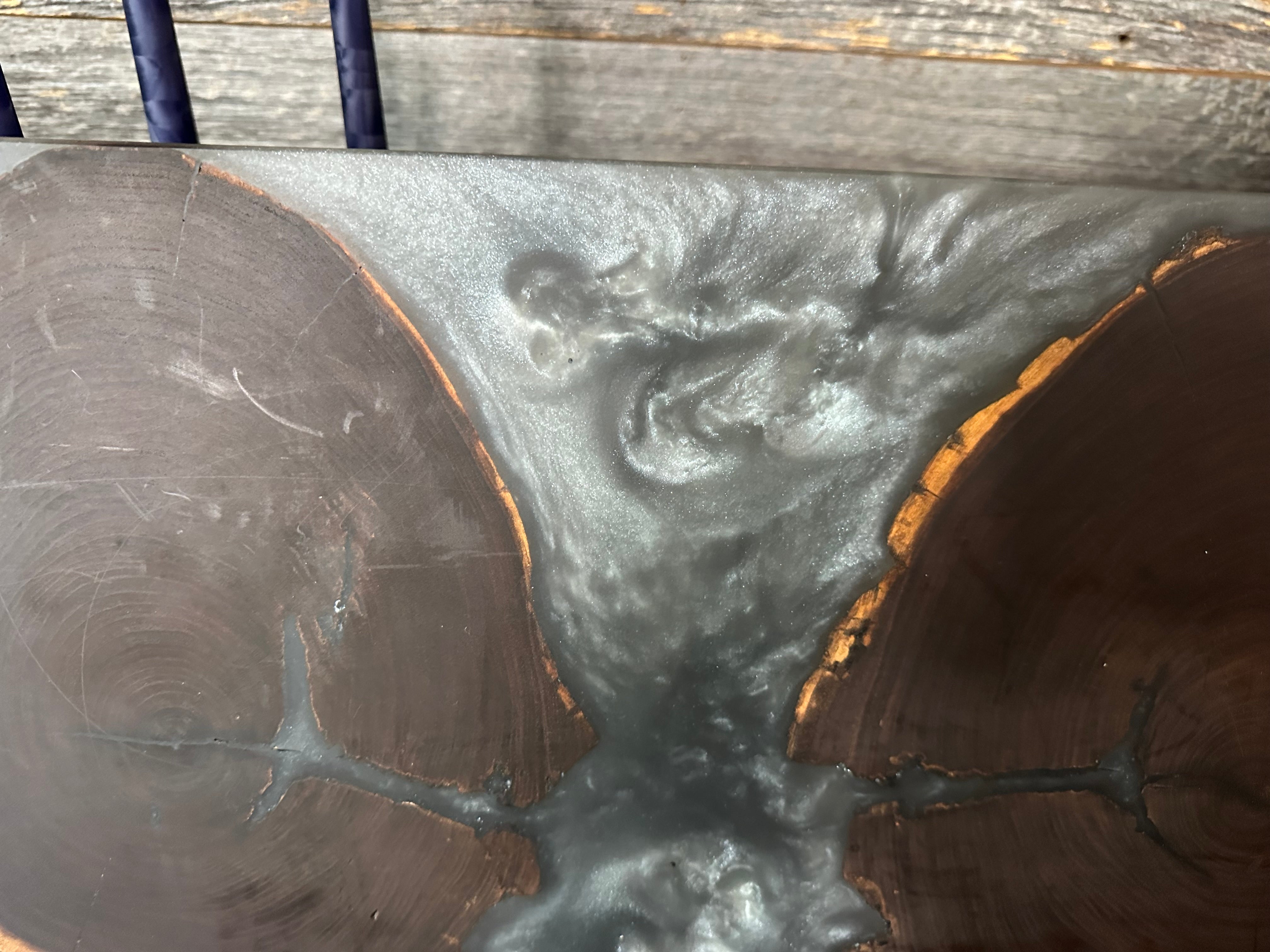 Live Edge Black Walnut End-Grain with Shimmering Silver Resin River Charcuterie Board