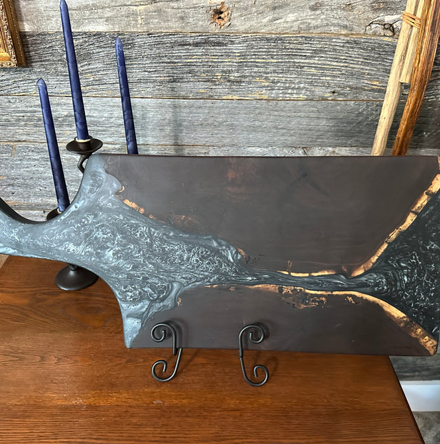 Black Walnut and Metallic Silver Epoxy Resin 