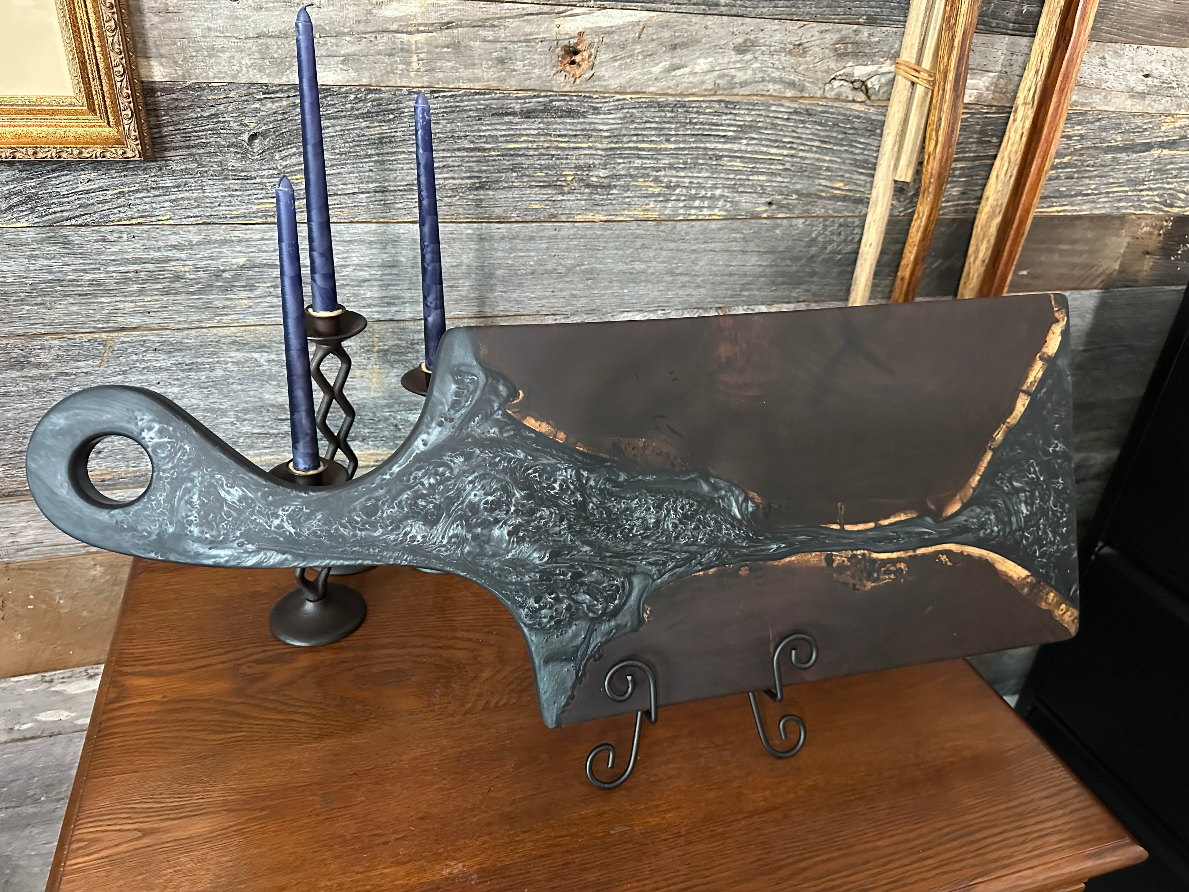 Black Walnut and Metallic Silver Epoxy Resin "River" Paddle Board with Handle