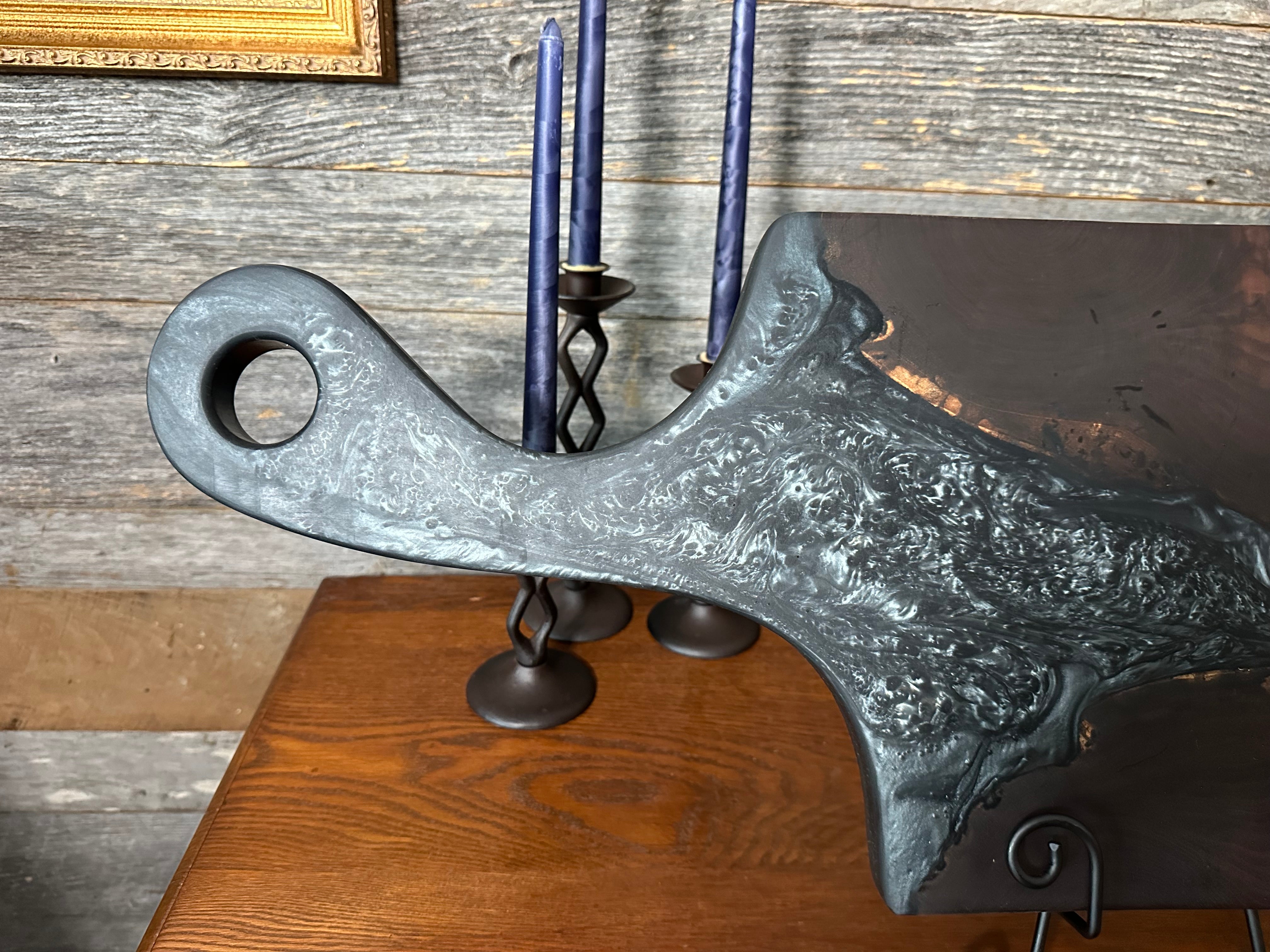 Black Walnut and Metallic Silver Epoxy Resin "River" Paddle Board with Handle