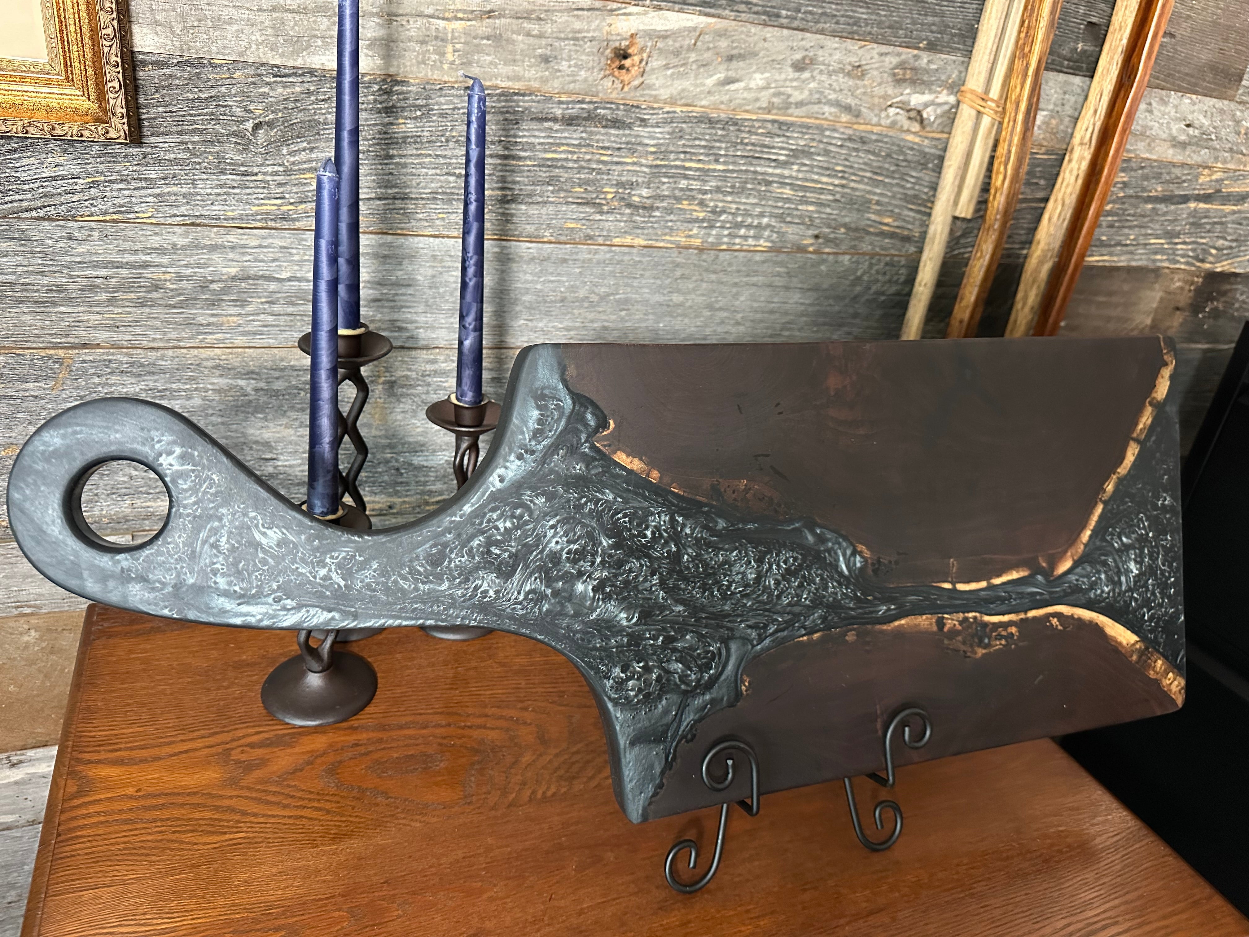 Black Walnut and Metallic Silver Epoxy Resin "River" Paddle Board with Handle